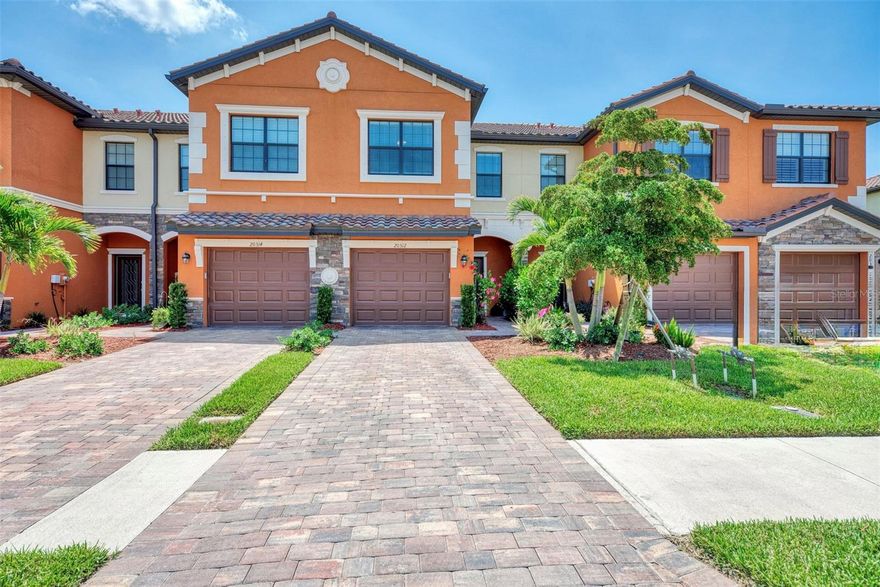 Unfurnished Annual Rental Available Now.  This spacious Three Bedroom 2.5 Bath Townhome with a large great room and tropical views located in Gran Paradiso - a true resort style community. The kitchen features a breakfast bar and stainless-steel appliances. Screened lanai is private and has a very scenic view of the wooded tropical preserve. The second floor features a primary suite with two walk in closets and a well-appointed bathroom with shower. Guest bathroom has a tub/shower. Two guest bedrooms and a full-size laundry closet. One car garage and a paver driveway for additional parking. Gran Paradiso offers an over-sized pool, tennis, pickleball and basketball courts, miles of sidewalks and roads for walking and/or biking. The state-of-the-art fitness center offers lockers, sauna, and steam rooms. Minutes away is the very popular Wellen Park which has become a Florida destination. The Cool Today Park which is home to the Atlanta Braves Spring Training Facility is close by. The park hosts spring training as well as concerts, car shows, farmers markets and more. The Marketplace nearby has a Publix Grocery store, nail salon, coffee shop, veterinarian, restaurants and more. Downtown historic Venice is about 20 minutes away with shops, restaurants, the Venice Theater, and a splash park. World class beaches are also just minutes away.  Conveniently located, just three miles from Jacaranda Boulevard in Venice and about 10 minutes from Interstate 75.