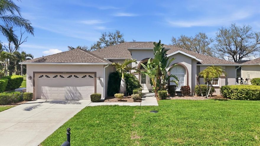 Discover unparalleled living in this rarely available meticulously maintained 4-bedroom, 3-bathroom pool residence at the Estates at Glenn Lakes. Situated on a prime golf course setting with exceptional western golf course and sunset views. This 2,558 sq. ft. home boasts an elegant and spacious layout featuring a formal living and dining room setup that flows beautifully into a bright, great room and a large, well-appointed kitchen. It is a chef's delight, equipped with 42-inch cabinets and fine Italian granite countertops. Double doors lead to the secluded private main bedroom retreat featuring two walk-in closets with California Closet shelving system, dual granite sinks, a shower, and a separate Roman spa tub. Two bedrooms and a shared bath are on the other side of the home. The fourth bedroom, located at the front of the residence, may also serve as an office or den.  A stunning backdrop for daily living is the "aquarium style window" looking out to the pool and beyond. Entertain outdoors around the under-roof kitchen/grill bar with mounted large flat screened TV (not warranted). Expansive 20x50 screened pavered deck. Heated pool/spa. Attention to detail with a full home generator and new roof in 2021, New AC in 2026, extensive recessed lighting, central vacuum, intercom surround sound system and ample garage storage.