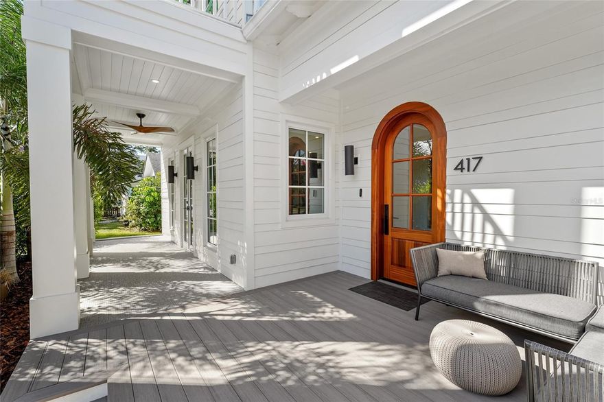 Experience elevated downtown living at this newly built residence just steps from Main Street. Designed and constructed by its owner with meticulous attention to detail, this 3,154 sq. ft. home blends timeless architecture with modern performance—built on 16-gauge steel framing with the finished floor 23 feet above sea level and more than 10 feet above the floodplain in coveted Zone X. Inside, 10-foot ceilings, three solid walnut arched exterior doors, and 8-foot interior doors set the tone for exceptional craftsmanship and scale. The open-concept layout connects the living, dining, and chef’s kitchen, featuring polished marble countertops and backsplash, a 10-foot marble island, 48” Thor natural gas range with double oven, Miele dishwasher, dual 32” Electrolux refrigerator and freezer, and a walk-in pantry. The home also includes a reverse osmosis under-sink system and whole-house water filtration, reflecting an attention to detail rarely found in new construction. The first-floor primary suite offers a private patio overlooking the saltwater pool and a spa-inspired bathroom with dual closets, a freestanding soaking tub, dual sinks, and a walk-in shower. Upstairs, three en-suite bedrooms include one with French doors opening to a private balcony, perfect for enjoying downtown sunrises with a cup of coffee and evening breezes. Every finish, from the arched thresholds and French doors to the curated lighting and custom cabinetry, reflects a home designed without compromise. Outdoors, the fenced backyard delivers a private resort-style retreat with a heated saltwater pool, pavered surround, and entertaining area framed by tropical landscaping. A dog run with a built-in dog door adds convenience for pet owners, while the flexible rear space has been thoughtfully designed to accommodate a future accessory dwelling unit (ADU)—with architectural plans available upon request. With hurricane-rated impact casement windows, a standing seam metal roof, and hard-wired Arlo video entry, this home combines peace of mind with modern luxury. Located in Sarasota’s Downtown in the beautiful Gillespie Park neighborhood, this home offers the best of city living—walkable to restaurants, theaters, and the waterfront, yet privately tucked away just minutes from Marina Jack, The Bay, Payne Park, and the beaches of Siesta and Lido Key.