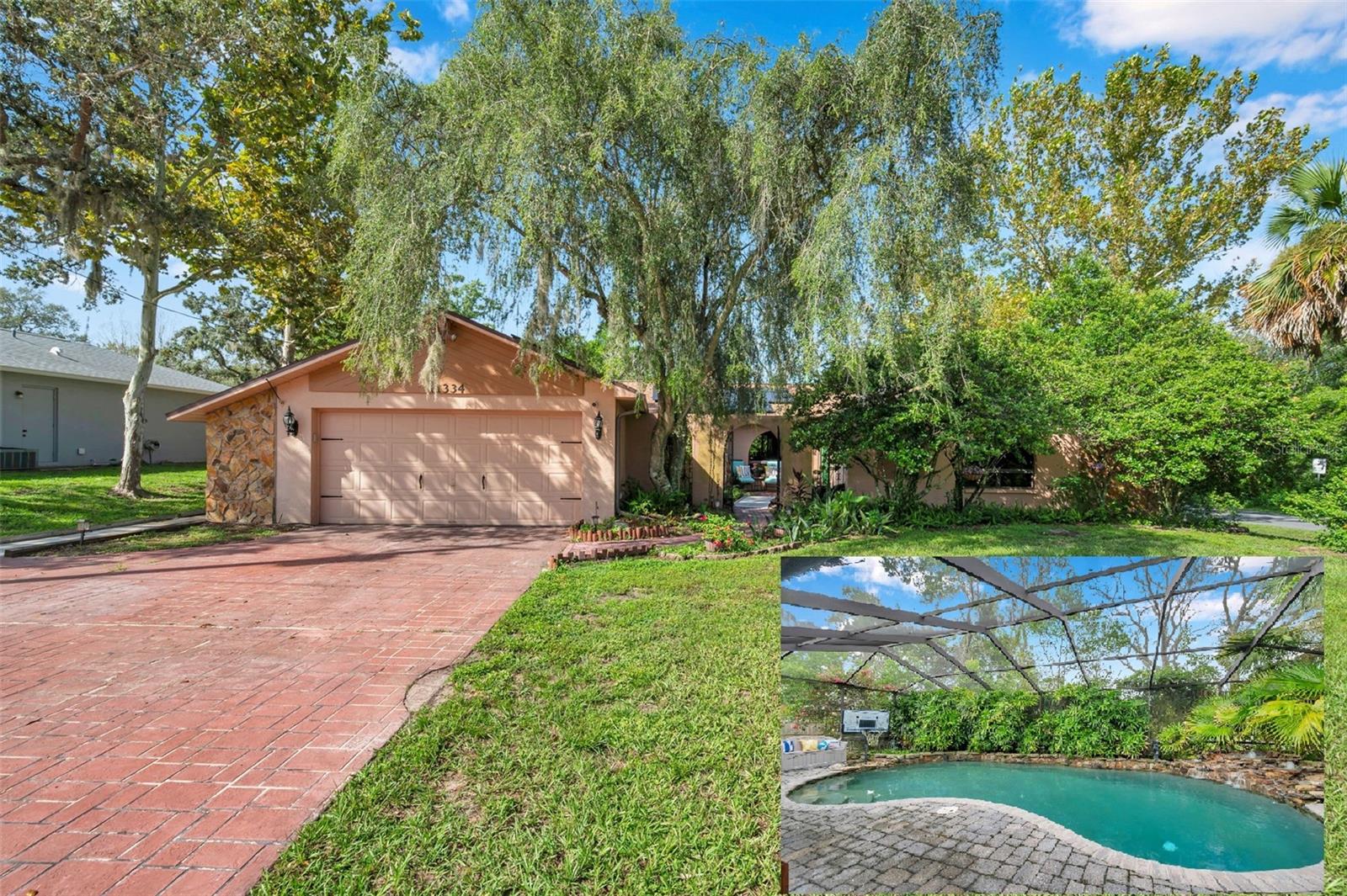 Welcome to your dream home in Spring Hill with Impressive, Screen Enclosed POOL, New ROOF in 2022 and SOLAR PANELS (will be paid off at closing) in 2022. This stunning 4-bedroom, 2-bath pool home is tucked away on a private CORNER lot and offers the perfect blend of comfort, style, and Florida living. From the moment you arrive, the amazing curb appeal and tranquil pond with a rock stream at the entrance create a peaceful, welcoming atmosphere. Inside, soaring ceilings and an impressive stone fireplace set the tone for the spacious living areas. New windows fill the home with natural light, enhancing the open, airy feel. The heart of the home flows seamlessly to the backyard oasis, where you’ll find a screen-enclosed pool with a dramatic rock waterfall, a new grill, outdoor patio pass-through window with countertop to the kitchen, and a fully fenced yard with apple, orange, and lemon trees—perfect for relaxing or entertaining. The primary suite is designed for comfort and convenience, featuring a full en suite bathroom, large walk-in closet, and Sliding Glass Doors out to the Pool and Patio. The front bedroom does not currently have a closet but can easily added to be a traditional 4th bedroom. Major upgrades give you peace of mind: Water heater 2022, AC system 2017, Leaf guards on gutters, New toilet and Zero Entry Shower. In addition, the home includes an office located in a portion of the garage that was enclosed; this space is not counted in the living square footage and can be converted back to a full two-car garage if desired. Other highlights include: Private corner lot with lush landscaping, Gorgeous stone fireplace, new grill and grilling area, Apple, Orange, and Lemon trees in the backyard, Pool with waterfall feature, Tranquil pond and rock stream at entrance. This home truly has it all—modern updates, unique character, and outdoor living spaces that make every day feel like a retreat. Don’t miss your chance to own this one-of-a-kind property. Schedule your private showing today, make this your future home, and start living the Florida lifestyle you’ve been dreaming of!