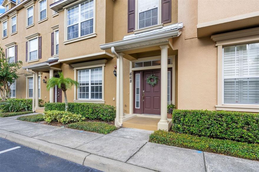 Looking for an affordable 4-BEDROOM home zoned for excellent Seminole County schools and located near all the amenities that make life convenient and enjoyable? This Timacuan Park townhome, located at the entrance to Timacuan Golf Club, checks those boxes. Awaiting you inside, just off the home’s foyer, sits a FLEX SPACE that can be used as a bedroom (it has a built-in closet), home office, or other type of bonus room. The convenience of a half bath on the first floor goes hand-in-hand with the versatility of the room. On the second floor you’ll find a lovely open floor plan space filled with beautiful NATURAL LIGHT. Adjacent to the living room is a kitchen built for gathering, thanks to its long BREAKFAST BAR that can easily accommodate four or more bar stools. The kitchen space offers stainless steel appliances, stone counters, and a GENEROUS PANTRY. A pass-through bar to the FORMAL DINING ROOM makes meal time or entertaining a breeze. The functionality of the space is further enhanced by a DRY BAR with additional storage space. The second floor is completed by a half bath and a PRIVATE BALCONY that overlooks tree tops, inviting relaxation and quiet time. Finally, the third floor is home to the primary bedroom with its own private balcony and an amazing, large walk-in closet outfitted with a wonderful CLOSET SYSTEM. Its bathroom includes a long vanity, shower, and  separate water closet. The top floor also features two other bedrooms and another full bathroom, as well as a laundry closet housing a GE WASHER/DRYER SET that conveys with purchase. You’ll appreciate the home’s rear-access, OVERSIZED 2-CAR GARAGE and its two STORAGE closets that are large enough to hold your hobby equipment, tools, and seasonal decorations. A community pool, landscaping, and full-time management are part of your Timacuan lifestyle experience. Located in the heart of Lake Mary, access to I-4, the 417, and the 429 Wekiva Pkwy is a mere five minutes away. Publix is close enough to walk to it. A jaunt to the Sanford Int’l Airport takes 20 minutes, the Lake Mary SunRail station, 10 minutes, and an Orlando Health hospital is only 3 minutes away. The Timacuan community is also mere minutes from upscale retail boutiques and dining. Timacuan residents walk, run and bike year-round as the community connects to several county-wide TRAIL SYSTEMS. Timacuan Golf & Country Club offers a platinum membership,  MILLENNIAL MEMBERSHIP, or GEN Z MEMBERSHIP; however, the club is semi-private and also allows bookings by non-members. Come see this very AFFORDABLE townhome that is need of some TLC, but has so much to offer. ROOF: July 2025. Seller will give CREDIT for new carpet.