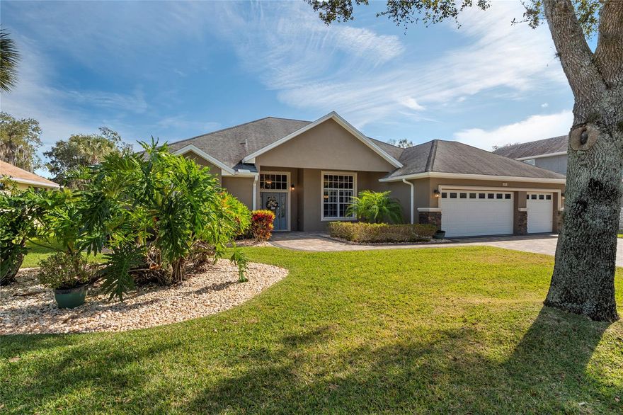 This home is a Buyers dream come true!!  Gorgeously landscaped home on a cul-de-sac in a gated community!  This home has been well maintained, 3 years new AC unit, Solar panels installed 1 year ago, Exterior and interior of home painted 3 yrs new, Tile flooring and plantation shutters in main living areas.  Tray ceiling details in the foyer, dining and master bedroom! ample fans interior and exterior, 3 car garage, paver driveway, walkway and front entry in addition to the back lanai and pool surround!  Don't miss this beautiful home!!! ;Water: City