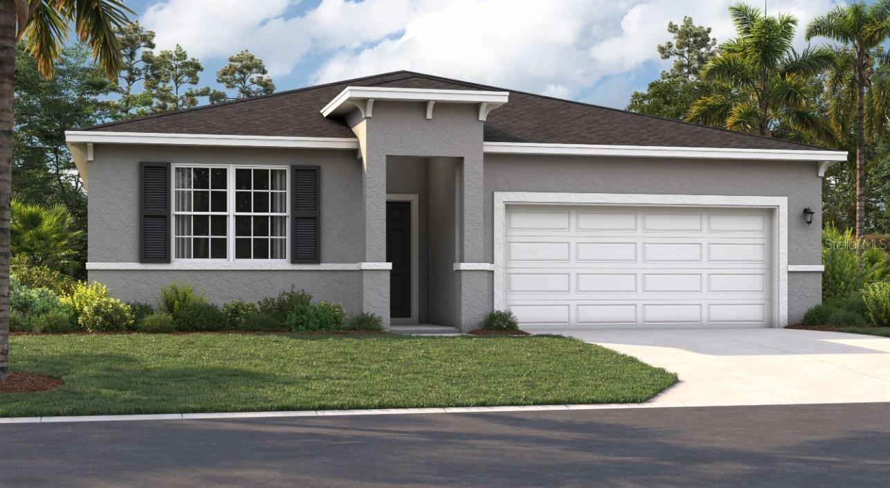 One or more photo(s) has been virtually staged. Under Construction. Located just minutes from outdoor activities like Lake Eva Community Park and Ben W. Graham Park and only 20 miles from Disney World, Covered Bridge at Liberty Bluff offers residents a convenient location near commuter routes for easy access to both work and play. Gather with friends and family for a lakeside picnic or keep it close to home by enjoying on-site amenities, including a pool, cabana, dog park, gazebo, and walking trails.
The Juniper offers the perfect combination of modern design and practical living. From its spacious two-car garage to an inviting outdoor deck, this home accommodates all your living needs while keeping up with today's style standards. Three main-level bedrooms located at the front of the home have access to a double-vanity bathroom and a laundry room across the hall, all thoughtfully designed for comfort and convenience! Venture further into the open-concept kitchen and dining room, which are perfect for gathering, entertaining, and spending quality time. After dinner, take advantage of the spacious 17x17 living room for quality time. The rear of the home features a primary suite complete with a walk-in closet and shower, water closet, and split vanities, providing your own personal oasis. Enjoy all these features and the Florida sunshine from your included covered lanai.