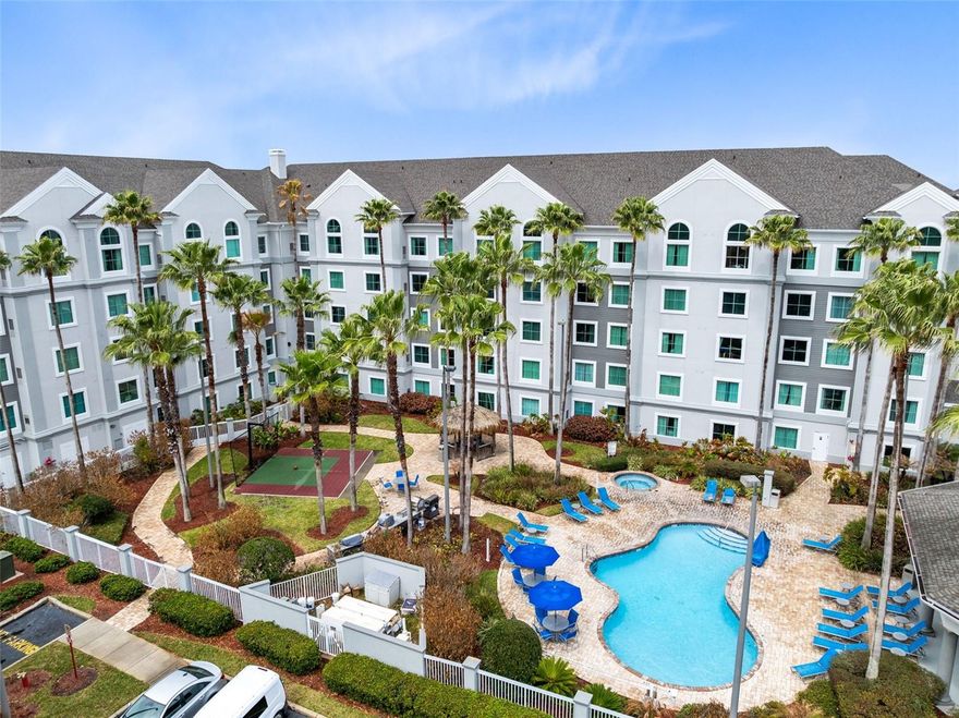 This 5th floor pool view condo/hotel at Hawthorn Suites by Wyndham Lake Buena Vista offers an excellent opportunity for both investment and personal vacation use. Conveniently located just minutes from Walt Disney World and Disney Springs, the location is ideal for vacations.

This fully furnished 1-bedroom, 1-bathroom unit features a furniture package with two queen beds in the bedroom, a separate living area with a sleeper sofa, and a fully equipped kitchen with cookware and utensils. The unit also includes two TVs and complimentary high-speed internet.

Resort amenities include an outdoor pool with jacuzzi, fitness center, on-site laundry, 24-hour front desk, and concierge services. Just minutes from International Drive, SeaWorld Orlando, Universal Orlando Resort, shopping, dining.

Perfect for enjoying vacations with family and friends while also generating rental income to help offset ownership expenses.