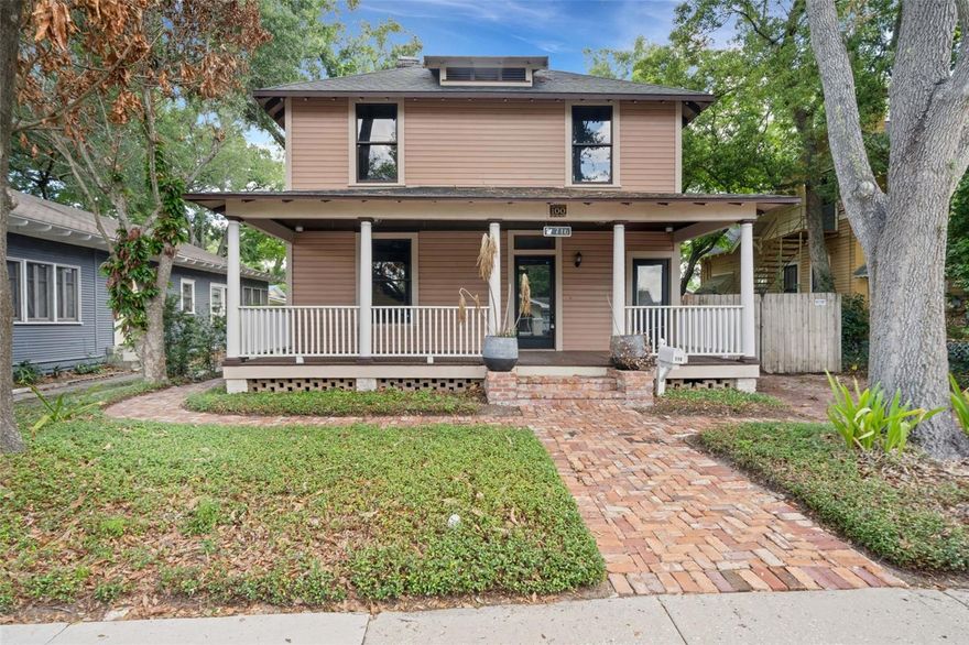 Looking for a wonderful in town location? Step into a piece of Lakeland history with this beautifully updated 1910 historic home in the highly desirable Lake Morton Historic District. Offering 3 bedrooms, 1.5 baths, and 2,494 heated square feet of living space, this home blends timeless character with thoughtful modern updates. Inside, you’ll find high ceilings, refinished wood floors, architectural wood trim, and a gracious 10x19 formal foyer that could also serve as an additional sitting area. The formal living room features a decorative fireplace, adding to the home’s historic charm. The updated kitchen offers white raised-panel cabinetry, granite countertops, stainless steel appliances, tile backsplash, double undermount sinks, and a convenient stackable washer/dryer closet. Upstairs are three spacious bedrooms and a full bath with walk-in shower, while a charming downstairs powder bath features a wood vanity with granite counter. Freshly painted inside and out, with updated electrical and plumbing, outdoor lighting, and a security system. Enjoy the rocking-chair front porch, private rear porch with columns and Trex decking, privacy fenced backyard, brick driveway, and large paver rear parking pad that could also function as a beautiful terrace. Situated on a shady 50' x200' with plenty of room to spread out. Situated just steps from Hollis Gardens, Lake Mirror Promenade, Lake Morton, downtown shops, restaurants, and cultural attractions—this is historic Lakeland living brought beautifully into today!