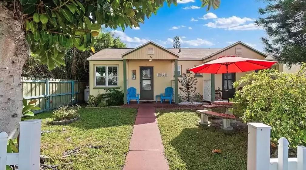 This beach cottage was renovated in 2025 and is zoned for daily rentals with easy beach access across the street. The HOA fee is $479/month and includes water, cable tv, all exterior maintenance including roof, flood insurance, pest control, pool maintenance and garbage pickup. This unit stays rented year-round, income reports for the last few years is available upon request.
