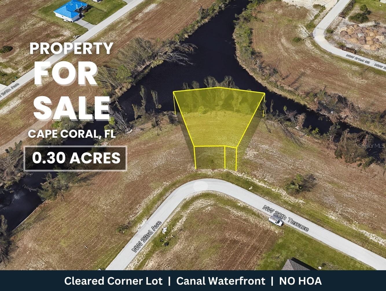 Cleared Waterfront Premium Double Canal Front Corner Lot in Cape Coral, Florida! This expansive 0.30-acre property features an estimated 120 feet of combined Waterfrontage along two intersecting Freshwater canals, offering wide water views, enhanced privacy, and ample space for boating, fishing, or relaxing while enjoying sunsets from your backyard. The lot has City Water Available, with Sewer and Irrigation services being actively extended through the area via the city’s Utilities Extension Project, ensuring seamless utility connections when you are ready to build. Situated in a tranquil neighborhood among newer homes, the property is Not in a Flood Zone and No HOA, giving you full flexibility to create your dream residence, seasonal retreat, or investment. Financing is available with as little as 25% Down, making this a highly accessible opportunity. With convenient access to shopping, dining, schools, parks, golf courses, and boat ramps, and just a short drive from the Gulf Coast’s Beautiful Beaches, this lot delivers Premium Canal Front Living plus unmatched convenience. Cape Coral continues to rank among the Top U.S. destinations for waterfront living, affordability, quality of life, and safety, making it an ideal time to build. Don’t miss your chance to own this rare Cleared double canal Corner Lot.