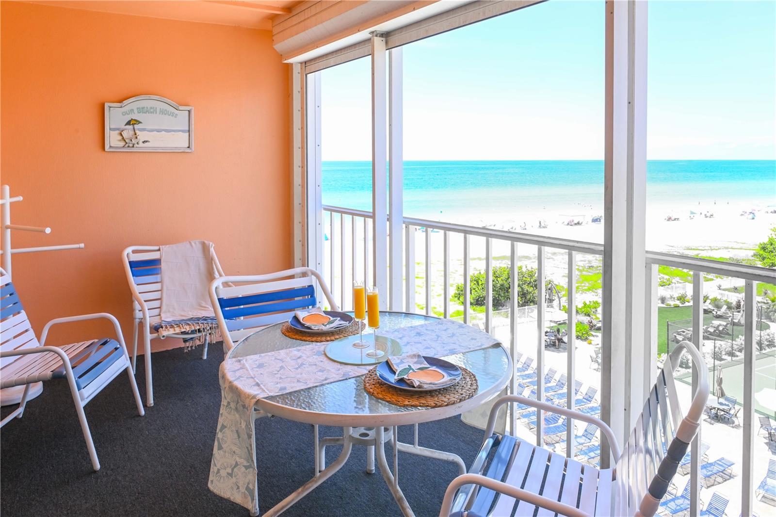Experience the ultimate Gulf-front lifestyle in this 3-bedroom, 2-bathroom condo perfectly situated directly on the white sands of Indian Rocks Beach. Enjoy breathtaking panoramic beach views from your private balcony, ideal for morning coffee or sunset cocktails.
This fully furnished condo features an open-concept living area with sliding glass doors framing the Gulf, a fully equipped kitchen, and inside laundry for convenience. The spacious primary suite boasts water views and balcony access, while two additional bedrooms provide ample space for guests. Reef Club’s resort-style amenities include a heated beachfront pool, relaxing hot tub, poolside bathrooms, barbecue grills, and tennis/pickleball courts—all just steps from the sand. The condo comes with an assigned under-building parking space and a private storage closet for beach gear. With a 5-night minimum rental policy, this property is perfect as a second home or an investment opportunity. Don’t miss your chance to own a piece of paradise!