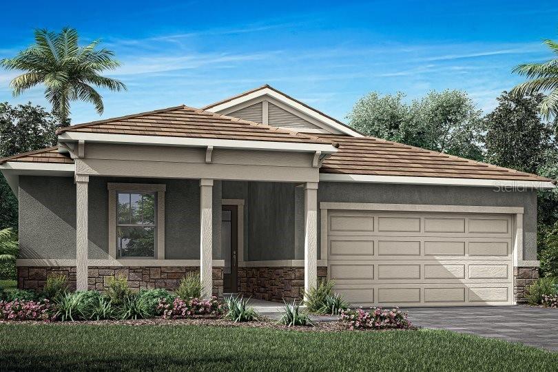 Under Construction. Welcome to the Glades, a stunning home located in the sought-after gated community of Sunstone Lakeside at Wellen Park in Venice, FL. This exceptional property offers 2,005 square feet of elegant living space, featuring 3 bedrooms, 2 bathrooms, a flex space, and a 2-car garage. The Coastal exterior offers a variety of exterior finishes such as cement board siding, banded windows and stone accents.
As you step inside, you'll immediately notice the open and inviting floor plan, enhanced by the gray hued oversized 12x24 tile that flows through the main living areas and the versatile flex space. The kitchen is a chef's dream, showcasing 42" upper cabinets, shaker style painted Linen and exquisite quartz countertops in contrasting Soapstone, providing both functionality and style. The backsplash is a slightly iridescent linear tile that adds a modern twist and really creates a designer look to the area. There is a corner pantry that also provides more storage space. The island offers a place for a quick bite or a great place to house serving trays and will seat 3. It overlooks the dining and great room, providing maximum use of space. The spacious master suite offers a peaceful retreat with a well-appointed en-suite bathroom, complete with a dual sink raised vanity, glass enclosed shower plus a linen and walk-in closet. The additional bedrooms are thoughtfully designed to provide comfort and privacy for family members or guests. They are located just off the foyer, across from the flex room. This area is extra space to use for basically anything you need, from home office to workout area. Outdoor living is equally impressive, with a large covered lanai perfect for entertaining or simply enjoying the serene surroundings. Lakeside Sunstone at Wellen Park is a beautiful community that combines the charm of suburban living with convenient access to parks, shopping, and dining. With its central location in Venice, you can walk, bike or take a golf cart to Downtown Wellen, CoolToday Park and a shopping center with groceries, restaurants and more. Community will have its own amenities plus the use of the amenities at the sister property of Sunstone at Wellen Park. Pricing, dimensions and features can change at any time without notice or obligation. Photos, renderings and plans are for illustrative purposes only, and should never be relied upon and may vary from the actual home.