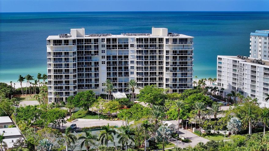 If you have dreamed of owning a condo on Lido Beach with big water views, this sixth floor, three bedroom, three bath corner residence at beautiful L’Elegance is perfect for you! Panoramic views scan the Sarasota Bay and city skyline around to the white sandy beaches and turquoise waters of the Gulf of Mexico from almost every room! A wrap around balcony and large windows and sliders give you a front row seat to the stunning backdrop! Inside the unit you will find the well-designed Brighton floor plan with three separate ensuite bedrooms, one that can be used as an office or den, and an open living/ dining area connected to the kitchen with breakfast area. A laundry room is equipped with a stackable washer/dryer and cabinets. There is plenty of closet space within the unit and additional storage areas in the building. One garage parking space and plenty of outdoor parking. Hurricane shutters were installed in 2018 for storm protection.
L'Elegance is known for its excellent property management and the wonderful amenities included with home ownership. On the premises is a fulltime property manager and staff to keep the building pristine and maintain the two community pools and spa, one that is 85 ft in length and great for swimming laps, tennis courts, fitness room, saunas, community meeting and card rooms, and kayak storage room. The community has a manned security guard from 7am to 11pm, and a building generator to keep electricity to certain areas in the building in case of a power outage. The community is in very good financial shape and the structural integrity report has been completed and there are no known assessments at this time. This is a pet friendly building, allowing two pets of any size.