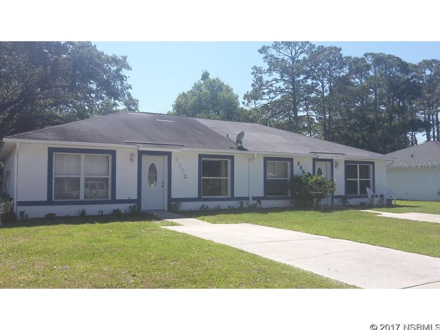 Attractive side by side duplex. 1996  cement block with stucco construction.New roof in 2018.  Both units are rented but not on leases. One tenant has been there for 7 years. Each side is $850 per month Attractive interior layout with vaulted ceilings, large bath and very large laundry room. Also there are roofed over patios and partially fenced back yards.