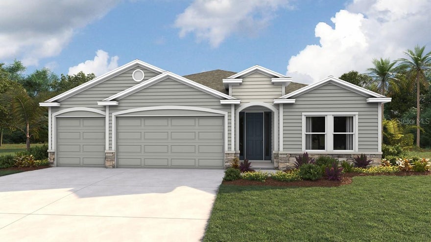 Under Construction. This one-story home has a truly open concept plan, featuring a great room with dining space that flow into the kitchen and dinette. Two bedrooms at the front of the home share a full bathroom, while Bedroom 1 with ensuite bath is located on the rear of the home for privacy, providing beautiful views of the backyard. The fourth bedroom next to the kitchen features its own ensuite bath and walk-in closet. This home includes installed stainless-steel range, microwave, and dishwasher and features a 3-car side-load garage. Pictures, photographs, colors, features, and sizes are for illustration purposes only and will vary from the homes as built. Home and community information including pricing, included features, terms, availability and amenities are subject to change and prior sale at any time without notice or obligation. CRC057592.