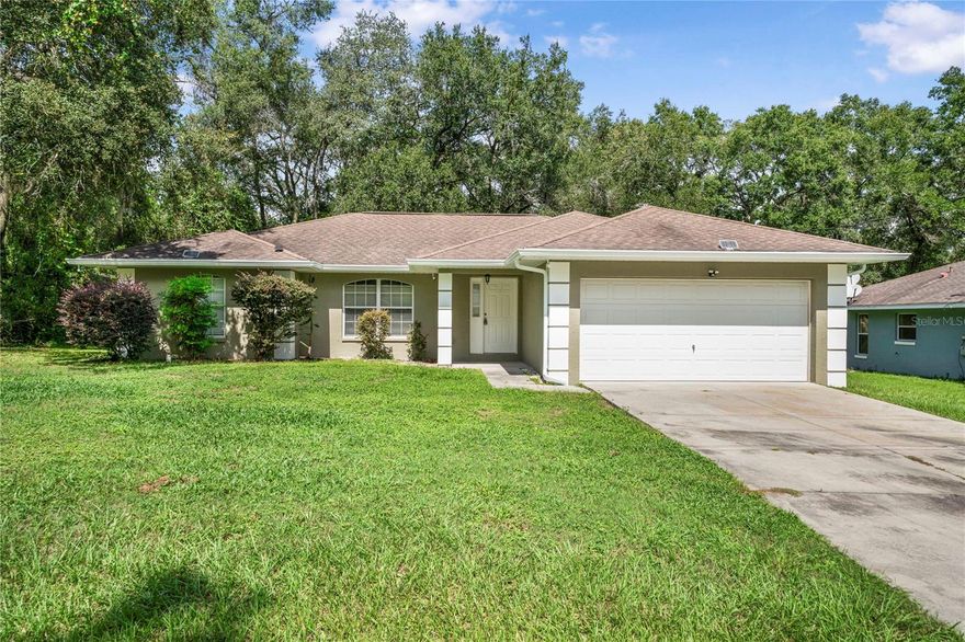 Located in Inverness FL, this 3 bedroom, 2 bathroom home needs a new owner. With its 1,451 sq.ft. living area, the house feels comfortable and easy to maintain. The open living room to the kitchen features carpet, with a transition to tile in the kitchen. The "new" trend, wood cabinets, provide plenty of storage space. The kitchen island is great for enjoying your meal(s), prepping diners and entertaining. The little covered patio can be reached by a glass sliding door. There is privacy in the back, no homes or neighbors to look at. The master bedroom has carpet and a good size walk-in closet. The master bathroom offers double sinks, toilet and walk-in shower. The other two bedrooms feature carpet, closets and use the hall bathroom. This hall bathroom has a combo shower/tub. The house is freshly painted inside. The garage can hold two cars. Or make room for your projects.The HVAC has been replaced in September of 2023. Roof is original as is the water heater. The lot next door is for sale by the same owner. Add more privacy! Shopping in the vicinity, hospital, medical, school and parks. 30 minutes to the Gulf of Mexico and only 15 minutes to the Suncoast Parkway, leading to Tampa. Golf, hiking, events, biking (46 miles Rails to Trails bike trail) and much more in the area!