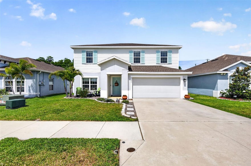 BEAUTIFUL TURN KEY HOME! With over 2,300+ square feet, this 4-bedroom, 2-car garage, 2 story home is ready for its new owner! In the kitchen, there are SOLID SURFACE counters along with Stainless Steel appliances, an undermount sink, and recessed lighting, making this kitchen perfect for entertaining.   Your OVERSIZED primary bedroom has a massive closet with built in shelves. Easy laundry with a second floor laundry room centralized to the bedrooms and second floor loft. Outback is a great screened in patio and a large fenced in yard with no rear neighbors.  NO FLOOD INSURANCE required, low HOA fees, NO CDD FEE, close to shopping, near the YMCA, transportation, and close to some of Pasco County's best schools. Schedule Your Showing TODAY before this one is gone!