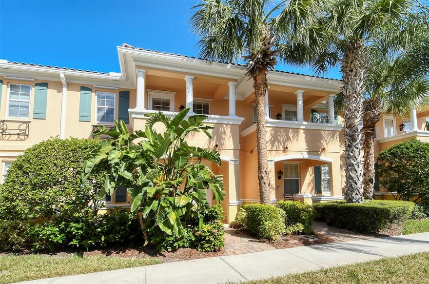 This impressive Mediterranean styled townhome features 3 bedroom 2.5 bath & garage.  Built by Divosta with poured solid concrete and reinforced steel construction.  The first floor features open kitchen with new stainless appliances, new stainless sink, solid surface counter tops & porcelain tile floors. A spacious greatroom with beautiful vinyl plank flooring, powder room and much more! The second floor has 3 bedrooms,2 baths with split bedroom arrangement.  A master bedroom has built-in walk-in closet, a private en-suite with soaking tub, separate walk-in shower, and dual sink vanity with under cabinet lighting, and a private balcony. All this and located in the highly sought-after community of San Palermo with its maintenance-free lifestyle and community Pool. San Palermo is conveniently located within a mile of Nathan Benderson Park that is opened to the public. Amenities include walking trail, biking path, fishing pier, picnic shelters, boat ramp for non-motorized vessels and pet a friendly (leash required). Enjoy the proximity to the UTC Mall and all the restaurants and Easy access to I-75, downtown Sarasota, the beaches and SRQ International Airport.