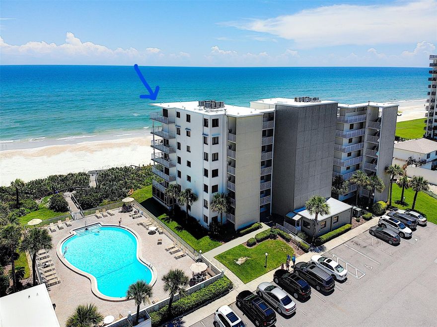 This Top floor corner unit, 3 bedroom, 2 bath unit on the no-drive beach offers beautiful views of both the sunrise and the sunset!  The floors are low to no maintenance epoxy.  The unit is filled with light  and the Plantation shutters give you privacy.  Full size stackable washer and dryer in unit.  Open parking, shuffle board, BBQ area, sun filled pool, and canoe & Kayak racks.  You are a hop, skip, and a jump to the Canaveral National Seashore and shopping and restaurants a short hop in the other direction. ;LocationDescription: Condo ;Water: City