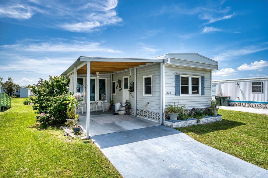 Welcome to your dream home in the desirable Holiday Park Community! This delightful mobile home offers 2 cozy bedrooms, 1 full bath, with greenbelt views in the back. Fully Furnished and Turn Key! Additional living area from the spacious Florida Room that was updated, with its own separate AC wall unit, adding an additional 120 sq ft of living area. The rest of the home is in fact on CENTRAL AIR/HEATING. Recently added, new carpeting along with new butcher block style kitchen countertops. The roof was redone in 2022 and the carport was also updated and reinforced. For added convenience, enjoy a stackable washer and dryer right at your fingertips in the bathroom. You will clearly see that it has home has been lovingly cared for. Holiday Park Community boasts a wealth of activities and facilities to keep you entertained like, 2 heated community pools, 2 laundry facilities, 3 tennis courts, 4 pickleball courts, 3 bocce ball courts, 14 shuffleboard courts, 6 horseshoe pits, 3 ping pong tables, Billiard room, Card room, Dart room, Fitness center, Library, Boat and RV parking, and more! Located in a prime area, you’ll have quick and easy access to all your shopping, entertainment, and travel needs, with the Charlotte Sports Park and I-75 nearby. Seller currently has a renter in place until April 2026 and receiving $1,100 monthly rent. Perfect for the buyer who isn't in a hurry and would like to be the owner to receive that monthly income!