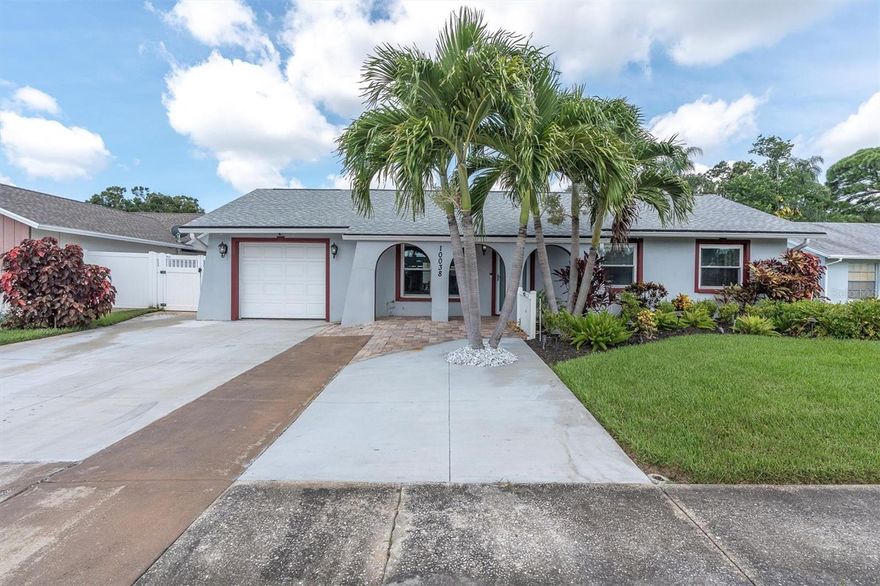 Welcome home to this beautifully updated 3-bedroom, 2-bath, 1-car garage pool home in Bent Tree! This residence features an open concept layout with a large living room ans well as a flexible den/office space. The gourmet kitchen shines with wood cabinetry, granite countertops, stainless steel appliances, and a newer refrigerator with an ice maker. The spacious primary suite offers a large walk-in closet and a remodeled ensuite bath with a double vanity and a seamless glass shower.

Step outside to your private backyard oasis—featuring a heated, caged (fully refurbished in 2024), and fully automated(installed 2025) pool (installed in 2017) with sun shelf, water feature, and brick paver patio. The pool also features a new salt cell (2025). The backyard is fully turfed with a custom putting green and beautifully landscaped for low-maintenance enjoyment. Perfect for entertaining or relaxing!

hurricane-rated impact windows (excluding sliders), crown molding, custom blinds, wood & tile flooring, remodeled baths, updated lighting, rain gutters with leaf filters, roof (2020), A/C (2018), and electrical panel (2016). For convenience and savings, the home has its own well for irrigation and a generator hook-up for peace of mind during power outages. A storage shed and sprinkler system add even more value.

Located on a quiet street with sidewalks and streetlights, in unincorporated Pinellas County—ideal for short-term rental flexibility. Best of all, NO flood zone!