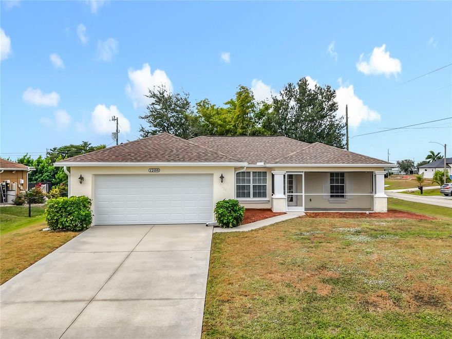 Discover exceptional value in this move-in-ready Cape Coral beauty! Not a flood zone and no flooding during hurricanes. This home checks all the major boxes with a NEW roof (2023), NEW A/C (2021), and an updated water treatment system (2025). Hurricane Impact rated Windows. Step inside to a bright, open living space designed for comfort and everyday living. The spacious backyard offers endless potential for a pool, outdoor kitchen, or your dream entertaining space. Located in a rapidly growing area with new homes all around, this property is perfect for buyers seeking a clean, modern, and well-maintained home without the wait of new construction. Don’t miss your chance—this one stands out from the rest!