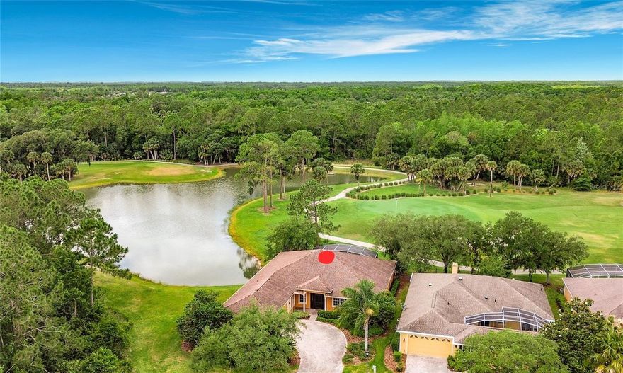 One or more pictures virtually staged. RHAPSODY Model with 2,711 SF on a GOLF COURSE & POND lot in the Rainbow Lakes subdivision of Solivita. HVAC replaced in 2020 & ROOF replaced in 2018. EXTENDED, COVERED & SCREENED LANAI boasts TILE FLOOR, ELECTRIC SUN SCREEN and has direct views of 2nd Hole of the OAKS GOLF COURSE & POND to the side of the house! Interior features include 18" TILE ON THE DIAGONAL in the Foyer, Living & Dining Rooms & TILE in the Laundry Room, Pantry & Bathrooms. PLANK Laminate flooring is in the Kitchen, Kitchen Nook/Dinette, Florida Room, Flex Rm/Den & Bedroom 2. Carpet is in the Primary & 3rd Bedrooms. Additional upgrades include 8' doors, ROUNDED CORNERS & 5½" Baseboards throughout. Screened Front Entry leads to French Doors with LEADED GLASS inserts. Lanai includes remote controlled electric sun screen covering the lanai portion under roof. The home includes Storm-Stopper style HURRICANE PANELS for the windows & front door. GOURMET Kitchen features a COOKTOP, DOUBLE BUILT-IN OVENS, microwave, dishwasher, disposal, 2-door/1-drawer refrigerator, Corian counters, STAINLESS-STEEL DOUBLE BOWL sink, 42" upper cabinets w/ Crown Molding, PULL OUT & POT DRAWERS and a Lazy Susan in lower cabinets, an Island, built-in desk, Whole House INTERCOM, WALK-IN PANTRY, & RECESSED, PENDANT & UNDER CABINET lighting. Florida Room features a built-in electric FIREPLACE with remote control. Primary Bathroom has Corian counters, DUAL SINKS, Garden Tub, WALK-IN shower with custom jet spray, GLASS BLOCK window, WALK-IN closet, & Linen closet. 2nd Bathroom includes a tub with shower, Corian counter & GLASS BLOCK window. 3rd Bathroom features a WALK-IN shower, Corian counter, & GLASS BLOCK window. Laundry Room includes a washer, dryer, wash basin & built-in cabinets. EXTENDED SCREENED LANAI overlooks the 2nd hole of the Oaks Golf Course & has PRIVATE POND views. The 2 Car Garage PLUS Golf Cart Garage includes a covered floor, Work Bench, built-in cabinets and side entry door.** ***Solivita is an active adult 55+ community located in Kissimmee, Florida. It is approximately 50 minutes from Disney World & the Orlando International Airport. Solivita has a total of 5,470 homes. Approximately 10,000 - 11,000 people live in Solivita during the winter while approximately 7,500 live in Solivita during the summer. Enjoy your active years in this piece of paradise. Solivita's amenities include: - a manicured SOFTBALL diamond & field - 36 holes of CHAMPIONSHIP GOLF that can be played by joining the Stonegate Golf Club or paying as you go - 2 STATE of the Art AMENITY centers with updated exercise equipment, yoga studio & meeting rooms - 3 restaurants - 14 HEATED POOLS - 17 PICKLEBALL courts - 9 TENNIS courts - 4 BOCCE BALL courts - 4 SHUFFLEBOARD courts - 3 HORSESHOE pits - a BILLIARDS room - miles of bike paths - 2 DOG PARKS (Small & Large Dogs) - Corn Hole - Tot Lot PLAYGROUND - COMMUNITY GARDEN - over 250 resident clubs. The HOA: maintains the LANDSCAPING & IRRIGATION systems in the common areas as well as at individual homesites  PROVIDES SECURITY with gate guards - provides residents with Fiber Optic INTERNET & TV service.***Poinciana Lakes Plaza is a MAJOR NEW SHOPPING CENTER that opened directly across from the Solivita Main Gate. It features Sprouts Grocery, TJ MAXX, Ross, Burlington, Coldstone Creamery, Hand & Stone Massage, Rack Room Shoes, 5 Below, Ulta, Outback, First Watch, 5 Guys, Urgent Care, Dentist, TD Bank, Petco & Hair Cuttery & more.