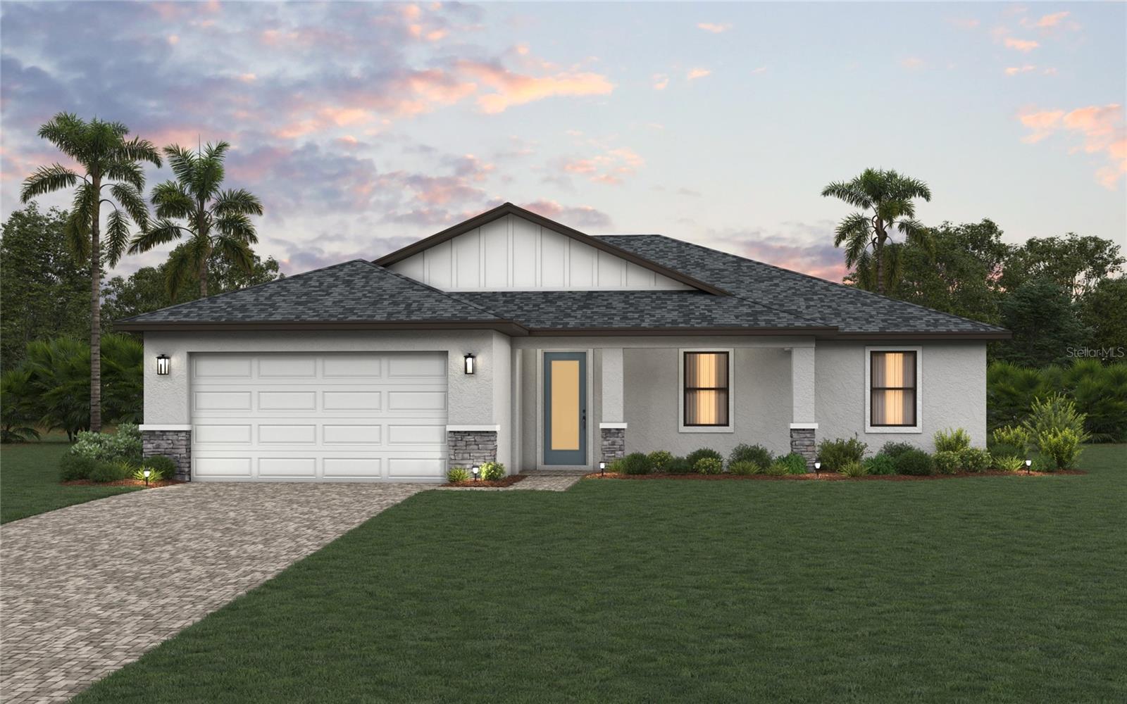 Under Construction. NEW CONSTRUCTION WITH WARRANTY! Estimated Completion - November ** The Grand Cayman features 1,974 sq ft of living space with an open-concept entertaining space, including a kitchen with a large island, a dining area, and a Great Room with triple sliding doors to the spacious covered lanai. The primary suite boasts two walk-in closets and a bathroom with a dual-sink vanity, tiled shower, and private water closet. On the other side of the home, two guest rooms share a private hallway with a convenient guest bath. This home is complete with a private DEN with French doors, perfect for a home office or hobby room. The home boasts a glass-light front door, TRAY CEILINGS in the Great Room and primary suite, 8ft doors throughout the home, QUARTZ counters in the kitchen and bathrooms, designer cabinetry with 42”H wall cabinets in the kitchen, stainless steel appliances, hurricane-impact windows and doors, tile throughout main living areas, paver driveway, and more! Renderings, photos & virtual tour are of a like model and are used for display purposes only. Colors and finishes may vary.