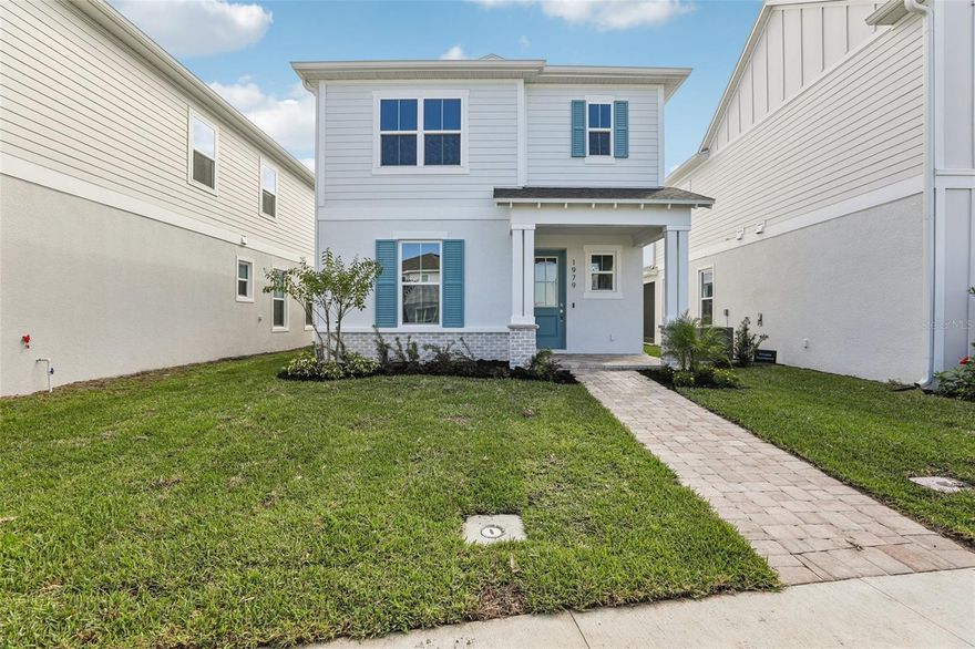 This brand new construction, two-story home (The Ambersweet) is a showstopper with the coastal exterior elevation. The home features 3 bedrooms, 2 full bathrooms, a powder room, and flex space all at 1,727 sq.ft. of living space. As you enter this home through the 8ft entry door, you are welcome with an open spacious foyer with immediate access to your flex space and a powder room with extra linen space. As you continue on you will find 12x24 ceramic tile flooring that leads you to the open-concept living room, dining room, and kitchen that's great for entertaining with a spacious eat-in island, a combination cooktop range, and a microwave all surrounded by quartz countertops and cabinets with a walk-in pantry featuring a sliding barn door. Moving to the second level, you have a split-level layout with the secondary bedrooms and guest bath on one end and the generously sized primary suite on the other end that accesses your private bathroom with a glass-enclosed free-standing shower, dual vanities, linen space and the water closet. Nearby to the primary suite is your walk-in laundry room. Trinity Place offers amenities, including a future Resort Style Community Pool with a Cabana Bath, a Tot Lot Playground, a Dog Park, recreational green space, and sidewalk trails throughout. Conveniently located near Downtown Saint Cloud, a Central Florida gem, you're just a short drive from Lake Nona Medical City, NeoCity, the up-and-coming SunBridge, and a stone's throw from Lakefront Park on the southern shore of East Lake Toho. Historic Downtown Saint Cloud, with its year-round festivals, shops, restaurants, parks, and excellent Osceola County Public Schools makes Trinity Place an excellent place to call home.