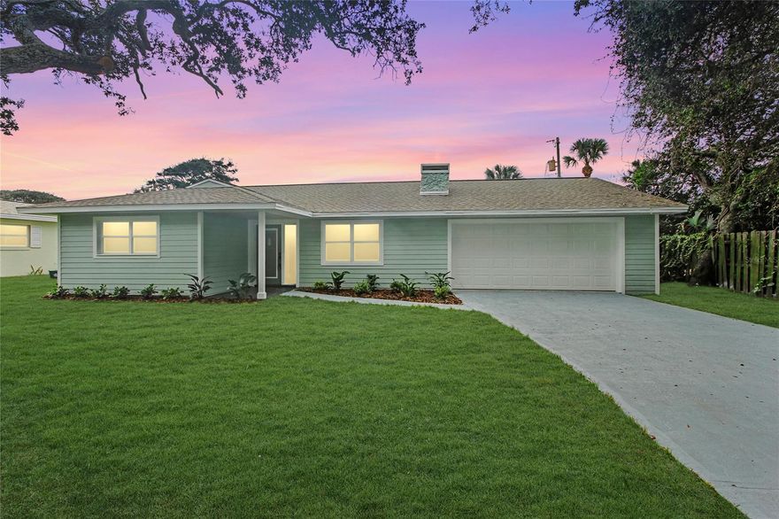 Welcome HOME to your hidden treasure located beachside in Ormond Beach. 38 Concord is situated between the Atlantic Ocean and Halifax River with only a few blocks distance to each. This gem has been renovated from the foundation up with a brand-new kitchen that garners quartz countertops, soft-close cabinets, stainless appliances, tile backsplash, stunning pendant lights, and a large walk-in pantry. These finishes also carry into the interior laundry room. As you enter the home you are greeted with a luxurious 60” electric fireplace surrounded by porcelain tile. Wood-look tile flooring covers the living areas with plush carpet featured in the bedrooms. The primary bedroom showcases a large walk-in closet with shelving units and a barn door leading to the primary bathroom. Both guest bedrooms are highlighted with shiplap accent walls. Every room in the home comes complete with new blinds and LED ceiling fans that are remote controlled. The bathrooms host all brand-new plumbing fixtures, vanities, tile, and light fixtures. In the primary bathroom your breath will be taken away by the beautiful glass shower, extensive tile work, and double sink vanity. On the exterior you will find all new Hardiboard siding, impact garage door, impact windows, tiled front porch, and full lite entry door. There is also an exquisite 12’ multi-sliding door that opens up to the rear pavered patio. The yard has been updated with new sod, attractive landscaping, and a firepit to enjoy on those beautiful Florida nights. The HVAC was replaced in 2020, Hot Water Heater in 2021, and the roof in 2014. Great care and attention to detail were achieved in this full renovation as the finishes in this home are impeccable. Life is easier when you're by the beach, so look no further and make this gorgeous hidden treasure your very own. Copy link for the Video Tour: https://vimeo.com/659037795/866ea4f7a7     
All information & measurements are intended to be accurate but cannot be guaranteed. ;Water: City