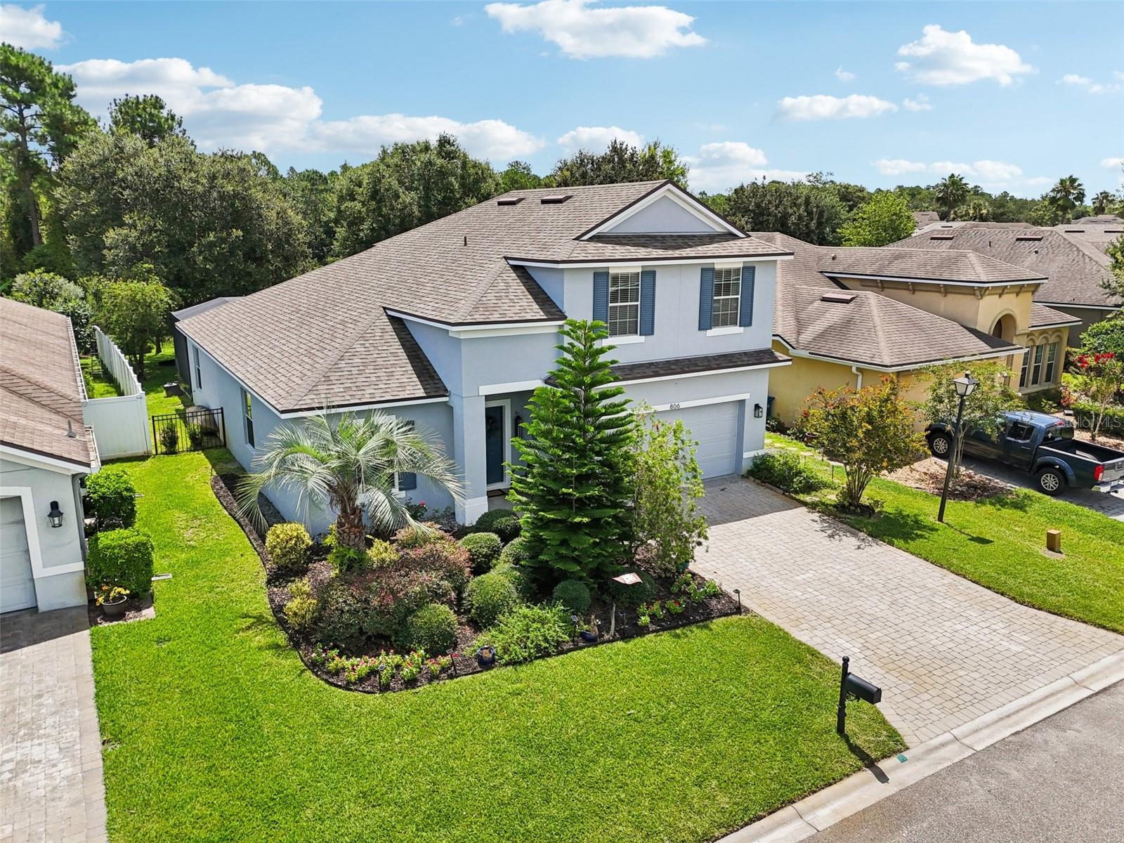 Welcome to this gorgeous BLOCK constructed home in St. Johns County zone for A schools! Enjoy resort-style amenities with NO CDD & LOW HOA. One of the best parts of this home is the extended screened lanai overlooking the LARGE FENCED YARD with peaceful LAKE VIEWS backed by a preserve. As you step inside, you'll notice the freshly painted downstairs with tile & LVP flooring. The open layout offers a dining area, office/flex space, and a primary suite on the main level for easy everyday living. The kitchen is light and welcoming, featuring granite countertops, white cabinetry, and newer stainless-steel appliances. Upstairs, there are 3 more bedrooms, a guest bath, & a generous loft that's perfect for working or hosting family & friends. Recent updates include roof (2019), Water Heater (2025), Exterior paint (2022), LVP floors (2023), Well pump for irrigation (2023) and a water softener (2021). The community offers so much to enjoy, including a pool, pickleball and volleyball courts, basketball courts, open fields, a walking paths, fishing dock, & kayak launch. This home has been well cared for and is ready for its next chapter - come see if it's the right fit for you.