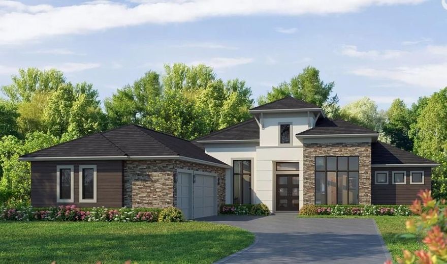 Under Construction. Welcome to the Egret V, a thoughtfully crafted and spacious four-bedroom, three-bathroom home that’s as functional as it is elegant. Spanning over 3,000 square feet, this layout is perfect for families, entertainers, and those who crave both privacy and open space. Imagine entering through the inviting foyer with its high tray ceiling that sets the tone for the elegance and openness that follows throughout the home. To your right, a flexible space awaits, ready to become a cozy study, home office, or even an additional bedroom, depending on your needs. The heart of the Egret V is its expansive living room, where natural light pours in through large windows, offering a warm and inviting atmosphere. The seamless flow between the living room, dining area, and deluxe kitchen makes entertaining a breeze, with the kitchen boasting premium finishes, a central island perfect for meal prep or casual dining, and all the modern conveniences you could want. Nearby, a charming nook area creates the perfect spot for morning coffee or casual family meals. Each of the bedrooms is generously sized and offers comfort and privacy. The master suite is a true retreat, featuring a 10-foot ceiling, ample room for a sitting area, and large windows that bring the outside in. You’ll appreciate the luxurious en-suite bathroom, which includes a soaking tub, a walk-in shower, and dual vanities for added convenience. Two walk-in closets ensure you have plenty of storage, keeping the space clutter-free and relaxing. Outdoor living is a highlight in the Egret V, with a spacious covered lanai that invites you to enjoy Florida’s beautiful weather year-round. Imagine summer evenings spent grilling, lounging, or hosting gatherings under the stars. The layout of this home allows for a seamless transition between indoor and outdoor spaces, enhancing the flow and providing a natural extension of the living area.