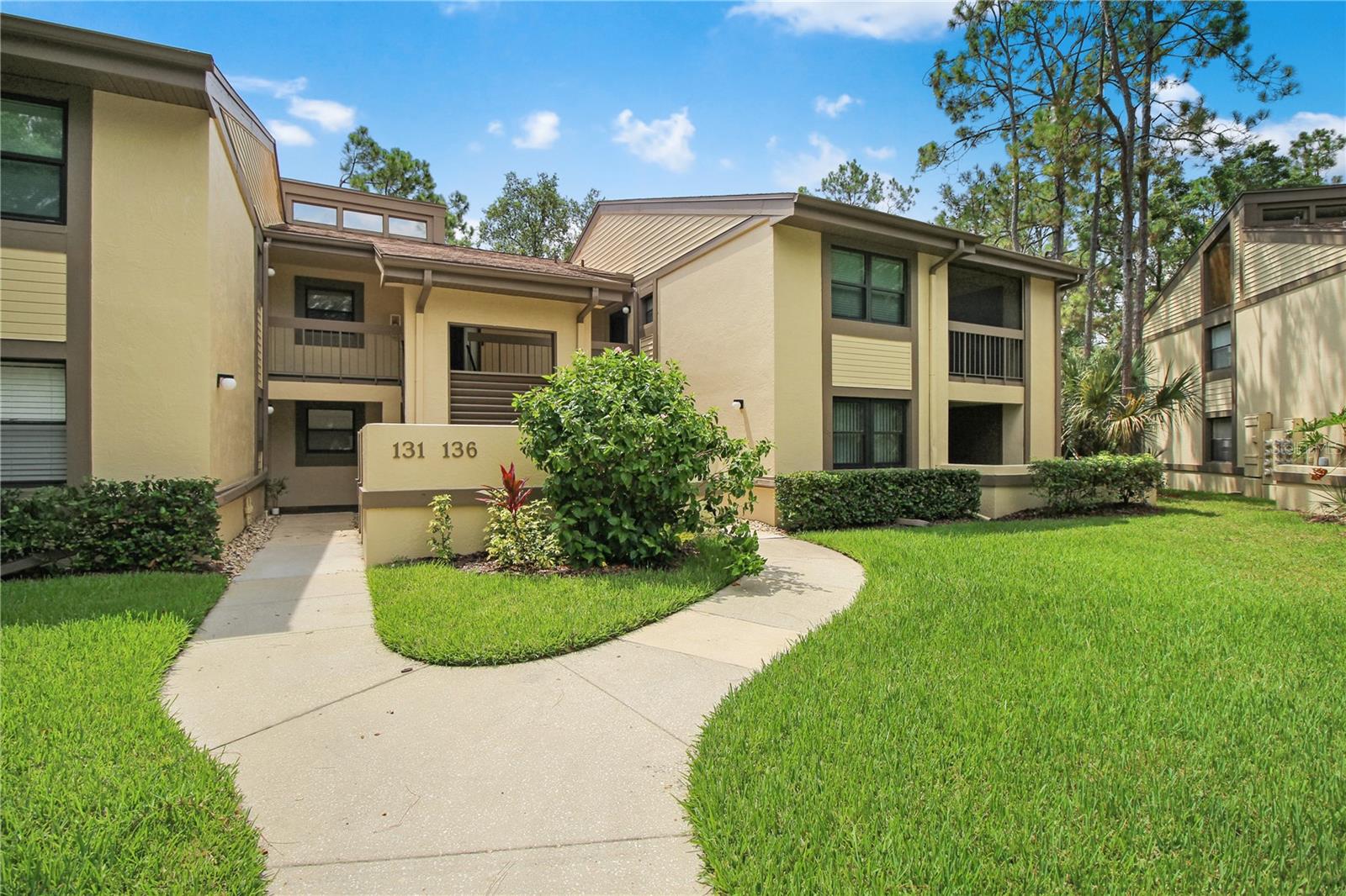 One or more photo(s) has been virtually staged. Welcome Home to this first floor 2 bedroom, 2 bath condo in Woodlake Run in East Lake Woodlands. Large open living/dining area with sliders to screen in Lanai. Kitchen off of dining area with lots of cabinets and breakfast bar seating. Covered porch off of the kitchen with laundry closet & washer/dryer. Large Primary Bedroom with adjoining bath, step-in shower, 2 closets and a slider to covered Lanai. 2nd Bedroom with slider to covered porch and adjacent bath features step-in shower. Great Location, community pool, golf courses, Shopping, Restaurants, Movie Theatre, County Parks, Beaches nearby.