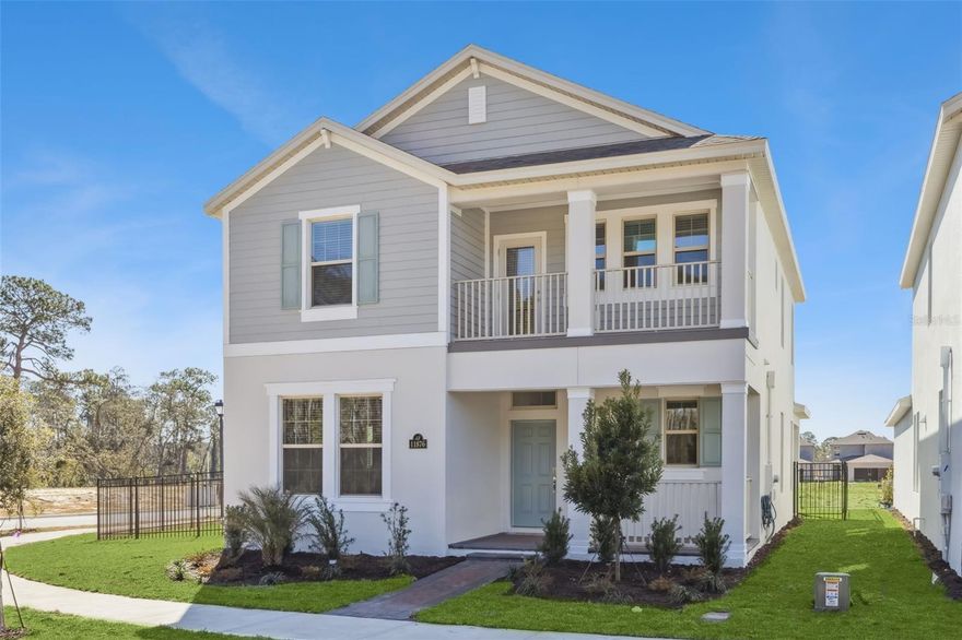 One or more photo(s) has been virtually staged. Stunning 4-bedroom, 3.5-bath new construction home in Waterleigh featuring an oversized, fully fenced corner lot. Landscaping and pest control included in rent. This spacious two story floor plan features an open kitchen with quartz countertops, stainless steel appliances, large island with pendant lighting, and walk in pantry. The main level offers a private bedroom with en-suite bathroom and bright great room leading to the covered lanai with ceiling fan and light. Screened-in lanai installation is forthcoming. Upstairs includes a generous loft, well appointed primary suite, and two additional bedrooms. Upgrades throughout include seven ceiling fans with lights, upgraded chandeliers, enhanced bathroom fixtures, upgraded shower heads, Smart home features include an IQ panel, keyless front door lock, front doorbell camera, five smart lights, interior garage camera, and remote thermostat control. Community amenities include resort-style swimming pools, fitness centers, ball room, multi purpose field, multiple play structures, water play area, covered pavilion, BBQ areas and walking trails. This property is in a prime Horizon West location near Hamlin, top rated schools, and major attractions. Call for your private showing today.