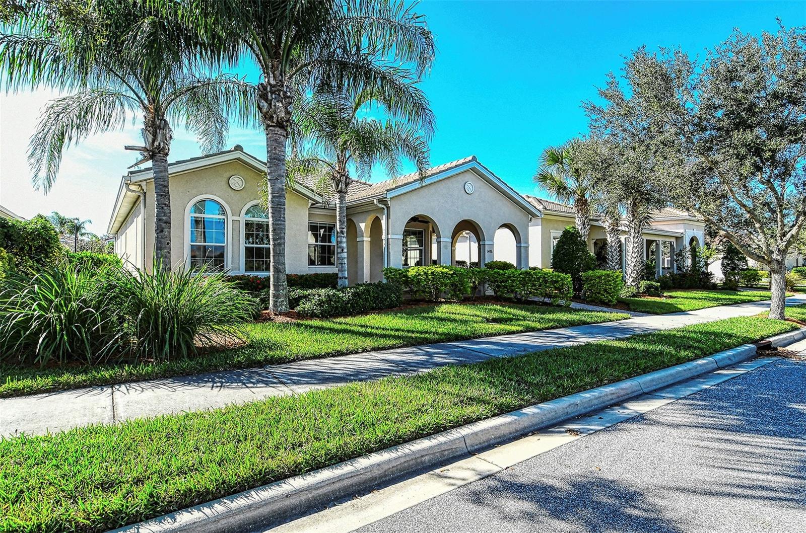 Welcome to your new home with sweeping lake views that greet you from the front porch and kitchen, creating a picturesque setting for everyday living. This beautifully appointed residence boasts crown moldings and diagonally laid tile, enhancing the elegance of the space. This home features 3 bedrooms and 2 baths, the great room floor plan is designed for both comfort and style. The chef's kitchen is a culinary haven, adorned with granite counters, stainless steel appliances, and a charming eat-in area overlooking the serene lake. Step outside to your private extended paver brick lanai, offering the perfect spot to unwind and enjoy the tranquil surroundings. An attached 2-car garage with storage cabinets provides ample space for organization, and the laundry room comes complete with cabinetry and a sink, which adds to the home's functionality. A fresh coat of paint inside creates a bright and welcoming atmosphere, making this home truly move-in ready. Additional features include a water softener, hurricane shutters, ensuring your peace of mind. The community itself is a resort-like haven, offering amenities such as a heated pool, tennis courts, fitness center, clubhouse, bocci court, and a playground. Located on the popular Palmer Ranch, this home provides easy access to the world-famous Siesta Key Beach, shopping, golf, restaurants, the Legacy Bike Trail, YMCA, and convenient I-75 access. Welcome to a lifestyle where comfort meets convenience, and every day is a celebration of the best that Sarasota has to offer. Your new chapter begins here! Bedroom Closet Type: Walk-in Closet (Primary Bedroom).