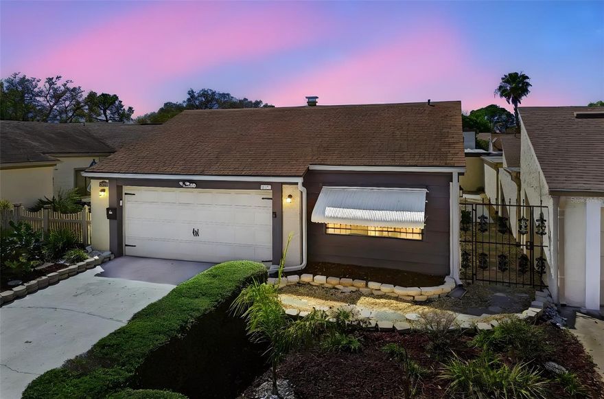 A lovely 2 bedroom, 2 bath, 2 car garage home located in the Beacon Woods Community. There is an extra bedroom or flex room. This home is ideal for full time living or seasonal occupancy. The roof(s) are 8-11 years old and the water heater is about 8 years old. A new electrical panel was just installed. This one story home has a split floor plan with a mix of ceramic tile flooring, wood laminate flooring, and carpeting. Both bathrooms have been updated. This home has a very unique design with various open air atriums and open space areas outside. The HOA is $30 monthly and includes a swimming pool and civic center complex, and other amenities such as playgrounds, a fitness center, pickle ball and tennis courts. Ideally situated just minutes from shopping like Gulf View Square Mall, dining, and health care and business services. State Highways US 19 and SR 52 allow for a one hour drive to Florida's beaches and Tampa International Airport. The local Hudson Beach is located 10 minutes away.