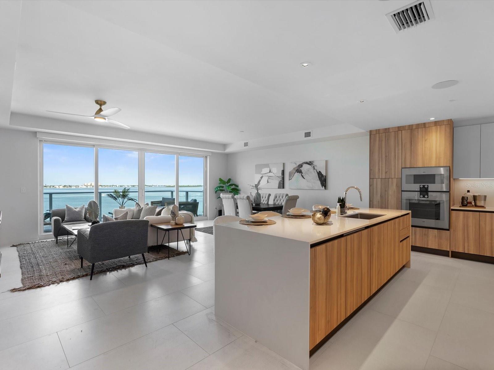 JUST LISTED for Rent! Fully Furnished - Incredible intercoastal to Gulf views from this 6th floor home at Serena by the Sea! Unit 605 is a 2 Bedroom + Den, 3 Full Bathroom home offering 1,824 SF of interior living space, PLUS private west facing 185 SF terrace perfect for dining al fresco as you watch the sunset over the Gulf. The spacious open floor plan is ideal for entertaining, with large kitchen island, top-of-the-line Gaggenau appliances and designer finishes, built-in audio speakers, in-unit laundry room. *Fully Furnished Note - included furnishings differ from MLS photos*. Enjoy the 23,000+ SF of luxurious resort-style amenities at Serena by the Sea, including saltwater pool, cabanas, summer kitchens, spa, fitness center, 24-hour concierge, and more!