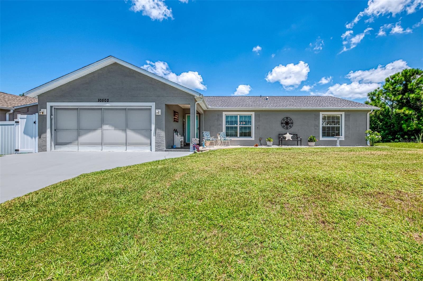 Well maintained home nestled in quiet desirable Englewood neighborhood! No HOA, no Deed Restrictions, and an "x" flood zone! This 3 bedroom, 2 bath home features an open split floor plan, with vaulted ceilings, great for entertaining! Step inside to an large open living area, open to dining area and kitchen with counter seating and french doors out to lanai and back yard! Large master suite with walk in closet, ensuite bath with walk in shower! Guest bedrooms are roomy with large closets and bath to share ,with walk in shower! Inside laundry room with utility sink! Spacious back yard with shed with electric ! Expand to an outdoor living area with a screened lanai (16x10), plus a screened patio (10x23) great for grilling area,and another screened area (10x23) with hot tub. Located just minutes away from amazing Florida beaches, world class fishing, golf courses, walking paths, restaurants, shopping and much more! A great opportunity to own your slice of Paradise!!