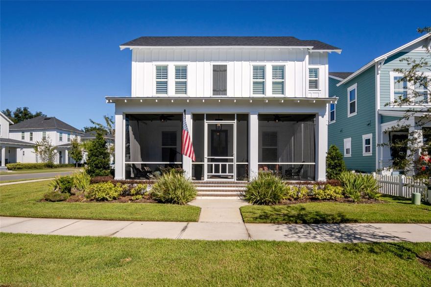 One or more photo(s) has been virtually staged. Modern Luxury in the Heart of Winter Garden’s Golf Cart District! Welcome to 1101 Eagles Pass Way, an exquisite 6-bedroom, 5-bathroom home situated on a desirable corner lot in the sought-after Oakland Park community—one of the few neighborhoods within Winter Garden’s beloved golf cart district. Just one block from Lake Apopka and less than two miles from the historic downtown shops and restaurants, this home beautifully blends modern luxury with small-town charm. Step inside to discover designer finishes and thoughtful craftsmanship throughout. The gourmet kitchen features top-end Monogram appliances, including a 36” dual-fuel range, warming oven, and a 48” side-by-side refrigerator and freezer. Upgraded quartz countertops, a brick backsplash and hearth with built-in electric fireplace, and engineered hardwood floors elevate the open-concept main living areas. Additional luxury touches include Brizo faucets, custom plantation shutters, and floating shelving systems in every bedroom closet. The owner’s suite offers a spa-inspired retreat with a 6-foot soaking tub, while the upgraded pantry with butcher block countertop, dimmer switches, and ceiling fans throughout enhance everyday comfort. An in-law suite featuring a full bath, family room, and a private staircase above the garage provides the perfect space for guests, extended family, or a private home office. Enjoy peaceful mornings and sunset evenings from the screened front and side porches, adding to the home’s charm and livability. Located in Oakland Park, residents enjoy resort-style amenities including two community pools, multiple parks and playgrounds, scenic walking and biking trails, a clubhouse, and direct access to the West Orange Trail. With tree-lined streets, lake views, and friendly front-porch living, this award-winning community captures the very best of Winter Garden living.