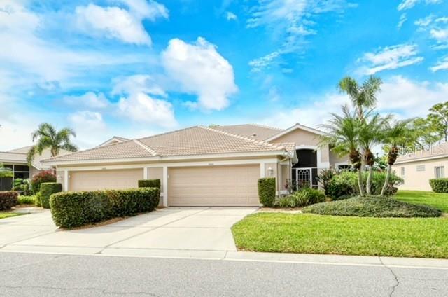 AVAILABLE MARCH & APRIL 2026 & OFF-SEASON MAY 15 THROUGH END OF DECEMBER 2025. EXCEPTIONAL VILLA at Stoneybrook G&CC on the golf course, three bedrooms, two baths, and two-car garage. A transferable golf membership is available if desired for a fee payable to the country club. The entryway is screened and is nicely furnished with comfortable seating; step into an open floor plan with breakfast nook and well-designed kitchen featuring stone countertops, a storage pantry, high-end appliances, and opens to the dining area. The dining area is also open to the living room, offering comfy leather seating, a smart TV, and a view from the living room onto an inviting lanai overlooking the 5th fairway. The master bedroom has a king-sized bed, an ensuite bathroom with a garden tub and vanity with twin sinks, plus a nicely tiled and glassed walk-in shower. There is a king bed in the second bedroom, which is located adjacent to the guest bathroom, and the 3rd bedroom can also function as a den/office and has twin beds for the occasional guests, a closet, and a desk area with storage cabinets. The large extended lanai has a covered area for seating and a caged screened area, making it perfect for entertaining. The two-car garage has room for your vehicle, beach toys, and there is a utility sink for added convenience. A community pool is located just a couple of blocks away. Stoneybrook is a gated community conveniently located on Palmer Ranch featuring a newly modernized Kipp Schultes-designed golf course, said to be one of the best courses on the west coast of Florida, a fitness center, a large heated pool, a state of the art clubhouse featuring fine and casual dining, Har Tru tennis courts, bocce ball, and the community borders the Legacy walking and biking trail access, is less than 15 minutes from the sugary sandy beaches of Siesta Key and the village shops and restaurants. There is a local YMCA and a park with 6 pickleball courts, a Costco and Publix all within a couple of miles from the community, and you can be downtown Sarasota in 25 minutes to take in the cultural and culinary activities that Sarasota offers. Call for more information and for off-season rates.