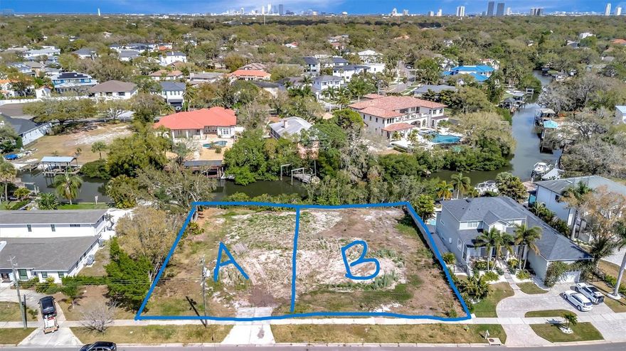 Exceptional opportunity to build in one of South Tampa’s most desirable and rapidly transforming neighborhoods. This prime canal-front homesite on S Dundee Street in Sunset Park has recently received City of Tampa approval to split the original property into two separate RS-75 buildable lots, creating an incredible opportunity for a custom luxury residence or for builders seeking a high-demand new construction project. The property originally consisted of approximately 22,000+ square feet with nearly 158 feet of frontage along S Dundee Street, and the approved split creates two generous homesites each offering roughly 79 feet of frontage and approximately 10,900–11,000 square feet, consistent with the surrounding development pattern and zoning requirements. This lot offers saltwater canal frontage with access to Old Tampa Bay, providing the potential for boating and waterfront living in a neighborhood known for multi-million-dollar homes and luxury new construction. The previous residence has been removed, providing a clean slate to design and build your dream home in one of South Tampa’s most desirable areas. The adjacent lot is also available for purchase, presenting a rare opportunity to acquire both parcels for an expansive estate-sized property or dual luxury builds. Located within the highly sought-after Sunset Park community, the property is surrounded by beautiful modern homes and offers convenient access to Westshore Marina District, International Plaza, Hyde Park Village, Downtown Tampa, Tampa International Airport, and some of the area’s best dining, shopping, and entertainment. The proximity to top-rated schools including Mabry Elementary, Coleman Middle, and Plant High School makes this location ideal for both luxury homeowners and builders targeting Tampa’s premier residential market. Whether you envision building a stunning waterfront custom residence or capitalizing on the strong demand for new construction in South Tampa, this property offers exceptional flexibility, location, and long-term value in one of the city’s most coveted neighborhoods. *Note that pics show both lots that are available for sale that total 1/2 acre.