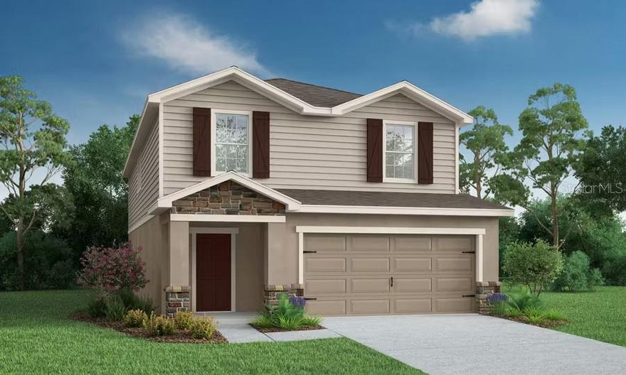 New construction home with 2587 square feet two-story including 4 bedrooms with loft, 3.5 baths, and an open living area. Enjoy an open kitchen with Quartz countertops, Samsung steel appliances, a walk-in pantry, and a spacious island, fully open to the dining café and gathering room. The living area, laundry room, and baths include luxury wood vinyl plank flooring, with stain-resistant carpet in the bedrooms. Your owner's suite is complete with a walk-in wardrobe and a private en-suite bath with dual vanities, and a tiled shower. Bedrooms 3 and 4 share a jack-and-Jill bathroom. Plus, enjoy a 2-car garage, custom-fit window blinds, architectural shingles, energy-efficient insulation and windows, and a full builder warranty. “Please note, virtual tour/photos showcases the home layout; colors and design options in actual home for sale may differ. Furnishings and décor do not convey."