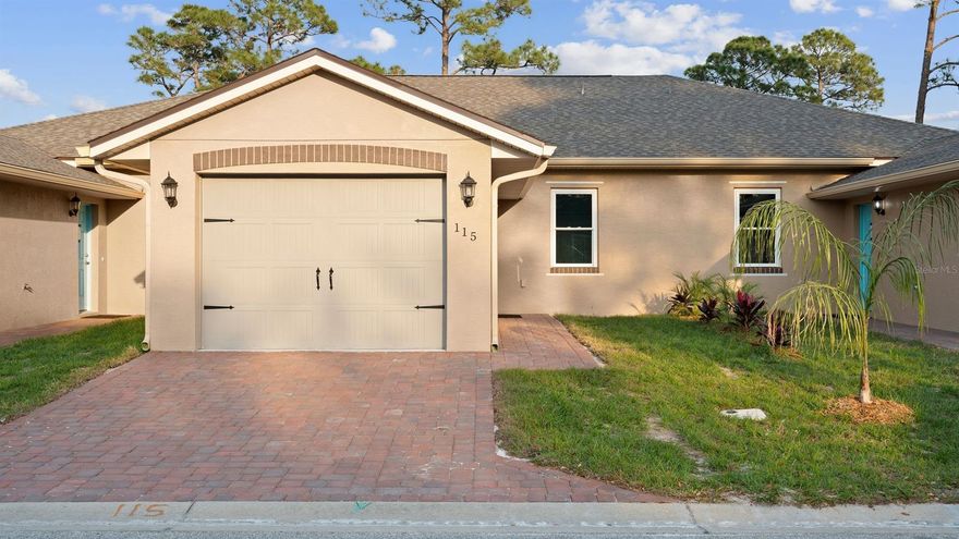 LAST UNIT REMAINING! Welcome to Tuscany Villas! This unique 55+ community features condo living with the benefits of living in a home. This is 1 of 6 newly built homes by local builder Maier Meadows LLC. This unit features a great open floor plan with LVP flooring, white shaker cabinets, custom subway tile backsplash in both bathrooms, upgraded interior light/fan package, hurricane shutters, and so much more! The low $215/month HOA includes lawn service, building insurance and common area upkeep. Only minutes from the Halifax River and a 10-minute drive to New Smyrna Beach. This beautiful home also includes a builder Home Warranty. **Photos are of Unit 113 and for illustration only. This unit is a middle unit and does not have a window in the kitchen or living room. ;Water: City