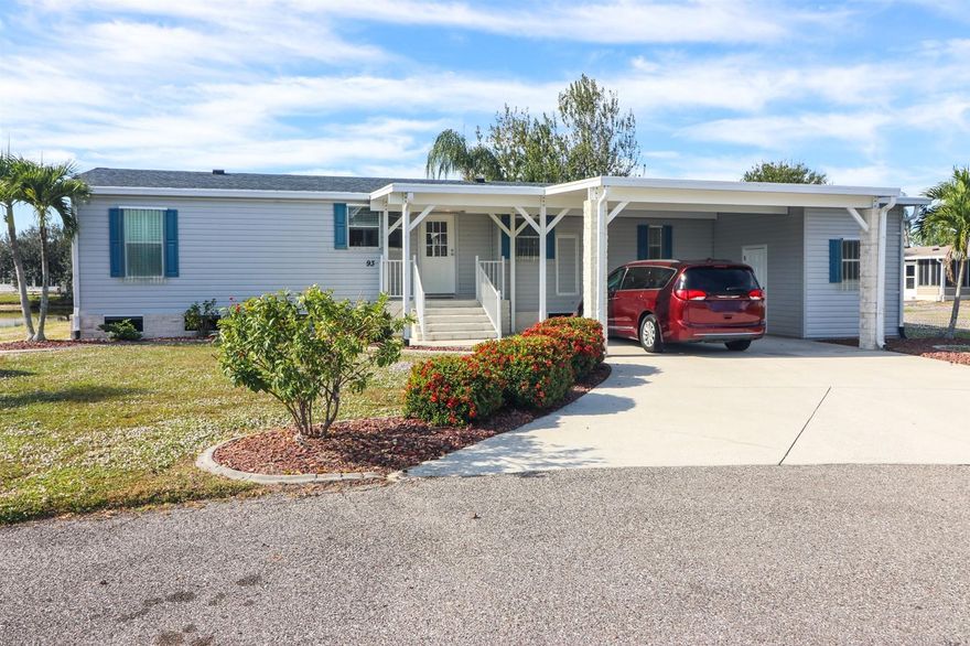 Join the Active Florida Life Style in 55+ LakeWood Village. 5601 Duncan Rd. #93, Punta Gorda, FI.
33982 this 2005 Home of Merit is Two Bed Rooms Two Bath Plus Bonus Room with 16x20
Screened Lanai approx. 1600 sq. ft.. Up Dates: 2022 Hot Water Heater/ 2021 NEW Kitchen with
Corian Counter Tops/2020 A/C / 2018 Roof/ Reverse Water Osmosis, FURNISHED with
Water View! Drive Up to your Tandem 4 Car Carport. Enter Foyer w/ Closet. 12' Tile Flooring.
Guest Bed Room Real Birch Wood Flooring. Will accommodate Queen Size Grouping. Guest Bath
Tub/Shower Combo. Master Bed Room Oak laminate Flooring. will accommodate Queen Size
Grouping. Master Bath Garden Tub. New Vanities. Corian Counter Top. Curio Linen Cabinet.
Privy & Shower with Seat. Additional Linen Storage Closet. Tile Flooring. Inside Laundry with
Cabinets & Mop Sink. Washer & Dryer included in the Sale. Bonus Room with Light laminate
Flooring, Computer Alcove with Reading Nook which has Bench Seating & Cubby's, French
Door's Accent the Room! NEW Kitchen with Island Corian Counter Tops! Lot's of Storage.
Wain Scott wall Accent walls. Extended Pantry! Appliances: Side x Side Refrigerator w/Water & Ice.
Dishwasher. Wall Inset Oven & Microwave! Dishwasher. Deep Sinks NO Disposal. Open Concept
Living Room & Dining Room with Vaulted Ceilings Oak laminate Flooring with 6 Window Bays with
Plantation Shutters. Enter Screened Lanai with Roll Down Blinds for Cool Breeze's and Relaxing
Entertaining! Exit to Patio for and an Amazing Water View! Call Today for Your Tour!