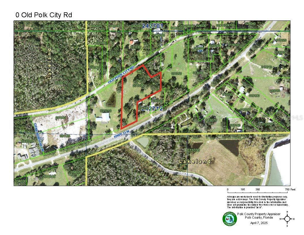 Unplatted 5.37 acres adjacent to Hwy 33 with frontage on Old Polk City Rd.
Property is located in Unincorporated Polk County; currently zoned Residential.
Future land use is unverified.