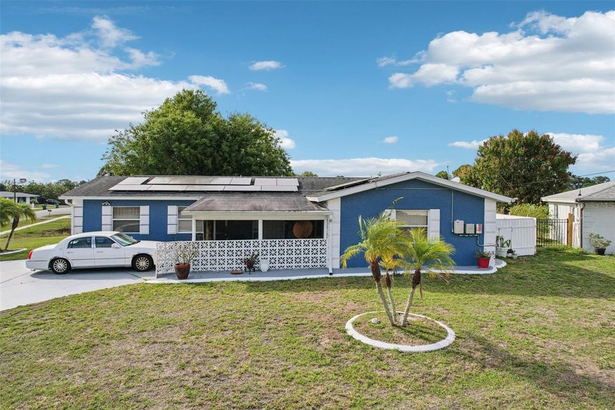 Welcome to an amazing home in the heart of Port Charlotte. This home is on an oversized corner lot, this well-maintained 3-bedroom, 2-bath residence offers 1,392 square feet of comfortable living with no HOA and located outside of a flood zone—providing both freedom and peace of mind. Set on a spacious ¼-acre parcel, the property delivers added privacy and room to enjoy the Florida lifestyle Inside, the kitchen is thoughtfully updated with white cabinetry, granite countertops, and a full appliance package that conveys with the sale. Both bathrooms have been tastefully renovated, featuring tiled showers and newer vanities for a clean, modern feel. Enjoy year-round outdoor living with screened enclosures at both the front and rear of the home—ideal for morning coffee or evening relaxation without the nuisance of insects. The backyard also includes a storage shed that remains, offering additional functionality. Major updates include a brand-new roof installed in 2024, adding long-term value and peace of mind. This property presents an excellent opportunity for full-time residents, seasonal use, or investment.