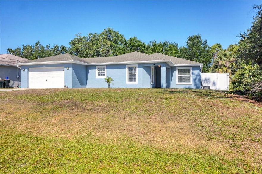 Welcome to this beautifully maintained 3-bedroom, 2-bath home tucked away in a quiet North Port neighborhood—offering privacy, comfort, and convenience. This thoughtfully designed split-bedroom floor plan provides both space and seclusion, ideal for families or those who love to host guests.

Step inside and enjoy solid core laminate flooring throughout, combining style and durability for easy maintenance. The open-concept great room is the heart of the home, perfect for gatherings, movie nights, or relaxed evenings in.

The recently remodeled kitchen seamlessly flows into the great room, allowing you to stay connected while entertaining. Featuring ample cabinetry, generous counter space, and a versatile island—this kitchen is a chef’s dream for meal prepping and everyday use.

Retreat to the spacious primary suite with a large walk-in closet, an additional built-in closet, and a private ensuite bath complete with dual sinks and a separate jetted tub for ultimate relaxation.

Enjoy your morning coffee or unwind after a long day in the oversized, newer lanai overlooking the privately fenced backyard. Listen to the birds sing and savor Florida's natural beauty in your own serene outdoor oasis. A backyard shed adds extra storage for lawn tools, beach gear, or hobby items.

Located just minutes from shopping, dining, parks, and all the amenities that North Port boasts. Plus, you're just a short drive from Southwest Florida’s world-renowned beaches.

Don’t miss this move-in ready gem—schedule your private showing today and make this lovely house your new home!