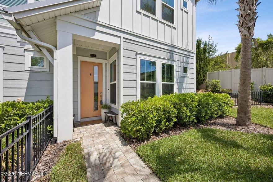 This beautifully upgraded end-unit townhome offers modern comfort & thoughtful design throughout. The main living areas feature LVP flooring, 12' ceilings downstairs, updated lighting, ceiling fans & blinds on all windows, creating a bright and inviting space. The kitchen is equipped with quartz countertops, SS appliances, 42'' white cabinets, stylish backsplash, single-basin sink, and trash pull-out. Smart upgrades include Nest thermostats, video doorbell, Tesla & J1772 EV car charger, and water softener system. Upstairs features carpeted bedrooms, a versatile flex space and a spacious owner's suite with a large walk-in closet and storage system. Bedroom #2 also includes a walk-in closet & all bathrooms feature upgraded toilets with a refreshed half bath vanity downstairs. Additional highlights include a drop zone from garage, garage storage system, side patio area & end-unit privacy with abundant natural light. Washer, dryer convey making this home truly move in ready
