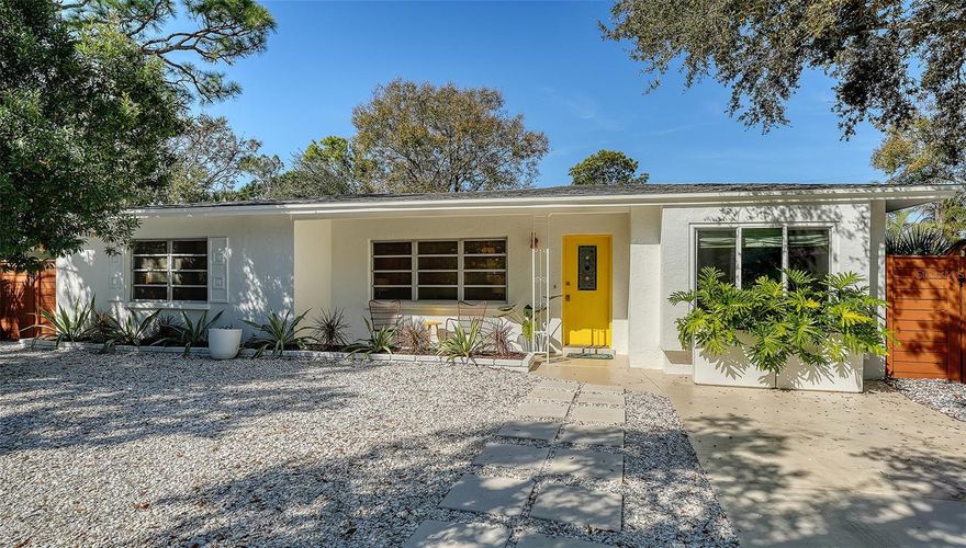 Fully renovated mid-century gem in the charming and highly coveted Indian Beach Sapphire Shores neighborhood of Sarasota. This exceptional three-bedroom, two-bathroom home has been lovingly preserved and thoughtfully restored with a strong emphasis on period-appropriate mid-century design and timeless style.
Original terrazzo floors sparkle throughout the main living areas, honoring the home’s architectural roots. The fully renovated kitchen features new high-end appliances and blends seamlessly with the home’s classic aesthetic. The former Florida room has been transformed into comfortable year-round living space with permanent climate control, with the design anchored by an authentic vintage 1960s Preway wood-burning cone fireplace — a true statement piece. High-end mid-century light fixtures are showcased throughout, including multiple authentic Herman Miller pieces.
Major updates provide peace of mind, including a new roof (2023), brand-new HVAC system and ductwork (2024), and a new solid wood privacy fence (2024). All bedrooms offer sizable closets, and the large zero-scaped front yard ensures beauty with minimal maintenance.
The expansive backyard is a private retreat, featuring a generous paver patio and ample space for a pool or future additions. A newly installed barrel sauna and cold plunge create a spa-like sanctuary along the side yard, with convenient access from the principal suite.
The true highlight of the home is the architect-designed principal bedroom and bathroom suite, completed in 2025 — an incredibly rare feature for this neighborhood and era. Designed as a private oasis, the light-filled bedroom includes a picture window and charming window seat, thoughtfully separated from the two guest bedrooms on the opposite wing of the home. The spacious en-suite bathroom is professionally interior designed and features high-end fixtures, a large walk-in shower, a freestanding spa tub, double vanity, and a walk-in closet. An exterior door provides direct access to the outdoor spa area for seamless indoor-outdoor living.
Ideally located, this home is within a short distance to multiple beautiful waterfront parks and the renowned The John and Mable Ringling Museum of Art. Just five minutes to downtown Sarasota and ten minutes to the pristine beaches of Lido Key, you’ll enjoy the very best of Sarasota’s natural beauty and vibrant cultural scene — all from the comfort of your exquisitely restored mid-century home in one of the city’s most beloved neighborhoods.