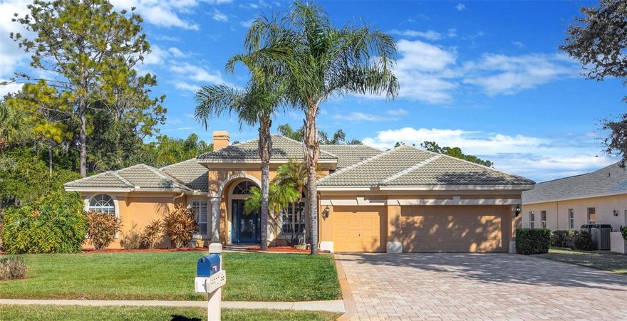 One or more photo(s) has been virtually staged. Come see this beautiful and impeccably maintained custom built Hannah Bartoletta pool home in River Hills! 24-hour manned-gated community. Featuring 4 bedrooms, 3 full baths, 3-car garage, large backyard with golf course views and lush landscaping providing intimate privacy ~ this home is move-in ready! The property sits on a 1/3 of an acre corner lot on the quiet cul-de-sac street of Peach Heather Trail! Upon entering, you are greeted by the formal living and dining rooms adorned with beautiful hardwood floors, high ceilings, oversized windows and fresh paint. Through the living room sliding doors your eye is immediately drawn to the outdoor living space complete with sparkling pool, spa and pavered screen enclosure! Traveling into the spacious kitchen you’ll notice the gleaming granite countertops, 42” wood cabinets, closet pantry, breakfast bar and a large center island making food preparation a breeze even for the largest of gatherings! The kitchen flows naturally into the spacious family room with soaring transom windows above the custom built-in entertainment center! The large pocketing sliding doors bring the outside living space in and spill natural light throughout the main living areas ~ perfect for casual entertaining and corporate affairs! The **Triple-Split** floor plan grants privacy for all! Spacious Owner's Retreat features private entry to the outdoor living space, huge walk-in closet, and ensuite bathroom with dual sinks, walk-in shower, and large spa-tub. The secondary bedrooms are oversized with ample closet space, high ceilings, and plush new carpet! The office is adorned with glass french doors and can also serve as a den, playroom, & flex space. The 3 car garage provides for plenty of storage and indoor parking. The oversized pavered driveway provides additional space for parking and activities! The elegant tile roof is equipped with 14 fully owned solar panels ~ helping offset some electrical costs for the home and pool. Water heater just replaced in Jan 2026, new carpet, newer cooktop, newer dishwasher, fresh paint, landscaping & more! River Hills Country Club offers golf & pro-shop packages, tennis, restaurants, bar, gym, pool, playground, basketball court and more! Surrounded by conservation land, you will often feel one with nature when moving throughout the neighborhood. Almost daily, you can see deer grazing across the ponds and on the open spaces. Bald Eagles, Osprey, Great Blue Herons, and Sand Hill Cranes are just a few of the birds you will observe in their natural habitats. Located in a highly rated & desirable school district, this home offers the perfect combination of luxury and convenience. Easy access to major highways. Less than an hour to Florida’s beautiful beaches & theme parks. Don't miss the opportunity to make this exceptional property your own. Schedule your private showing today!