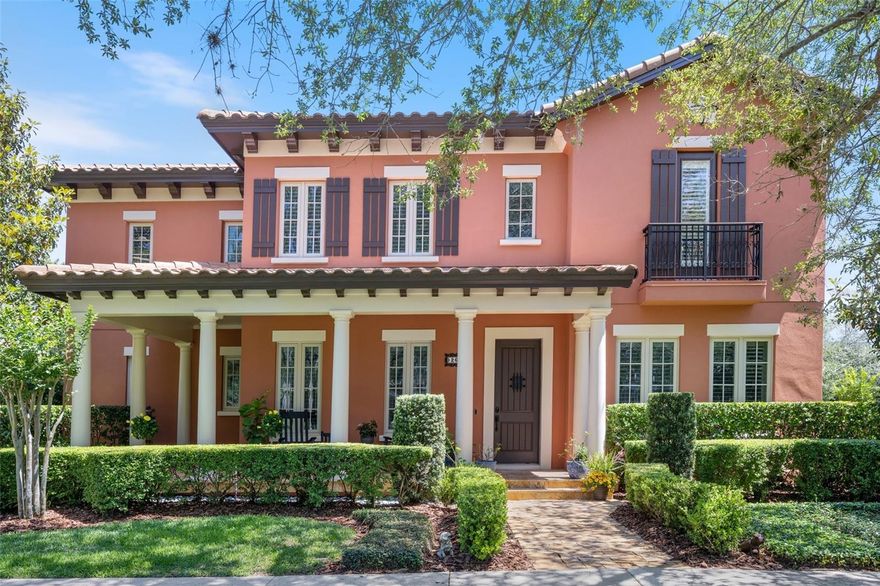 Stunning custom Mediterranean masterpiece is situated on a quiet street, overlooking the serene Longview Park, and features an expansive .37 Acre homesite, one of the largest yards in Baldwin Park! From the moment you step inside, you'll be greeted by a grand foyer with exquisite inlaid floors and a custom curved staircase that exudes elegance and sophistication. Privacy abounds in your hedged backyard with a resort-style pool with spa, summer kitchen, and double lanai with retractable Phantom screens creating a true outdoor oasis that's perfect for Florida living. Inside, this stunning home features a private Executive Office, Bonus room on second floor, plus Four Bedroom Suites, four full and two half baths. Entertain in your gourmet island kitchen, complete with top-of-the-line appliances, a separate gathering room, and a family room overlooking your private backyard retreat. With ample indoor and outdoor entertaining spaces, this home is perfect for hosting dinner parties, game nights, and special occasions. The master suite is a true sanctuary, featuring a spa-like bath and custom California closets. A second floor, accessed via a back staircase, offers a playroom/family room, private guest suite, built-in desk study area, and two en-suite bedrooms. This unique setting offers an oversized back and side yard, providing ample space for outdoor activities and relaxation. Plus, the quiet one-way street adds to the peacefulness and exclusivity of this stunning residence. This is truly a special home for the discerning owner who deserves only the very best that Baldwin Park has to offer.