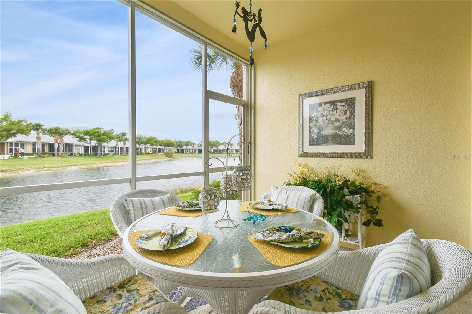 * * * FULLY FURNISHED; NO FLOOD; BRAND NEW HVAC; ORIGINAL OWNER * * * This beautifully maintained, turnkey 2-bedroom plus den, 2-bath, ground-floor condo in Tortuga offers serene lakefront living in a tropical resort setting. With a spacious 1,529 sq ft open floor plan and 12-ft ceilings, the unit features a flex room ideal for a 3rd bedroom or office. Enjoy breathtaking water views from the triple glass slider leading to your private lanai. The community, developed by Taylor Woodrow, is just 10 years old and boasts award-winning infrastructure and a variety of resort-style amenities, including a heated pool, fitness center, tennis courts, and more. Located near Fort Myers' top attractions, including beaches, shopping, and dining, this condo provides ultimate convenience with no flood insurance required, underground power, and peace of mind from storm protection. Additionally, as a two-story condominium, it is not subject to the new Florida statutory reserve laws, so excessive assessments are not required. With water and internet included in the monthly fee, it’s the perfect Florida lifestyle. Don’t miss this exceptional opportunity!