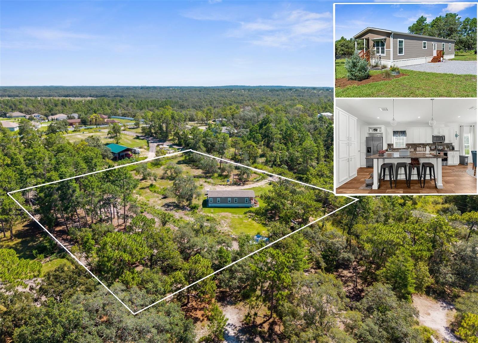 ALMOST BRAND NEW (2023 MODEL DOUBLEWIDE with drywall throughout) 3 bedrooms + 2 bathrooms + 2.4 acres + fenced and gated for horses/animals!! NO HOA!! So bring your boat, camper, ATVs, horses, pets, bring it all!! NO FLOOD!! 2023 model installed in 2024 -- literally almost brand new!! Craftsman-style with horizontal and vertical siding, front porch, and window awning!! 1,495 sq feet living space; 1,579 total! Beautiful inside! Well kept and maintained...literally like BRAND NEW! Come see this gorgeous home!
Inviting front porch! Open floor plan! Home feels light, bright and spacious! No neighbors right on top of you! Property is zoned AG!!
Master with ensuite bathroom and dual sinks! Come see this gorgeous home! Large walk-in closet! Kitchen has beautiful white cabinets with built-in shelves, large island with breakfast bar, spacious pantry cabinet! Almost new stainless steel appliances! Inside laundry room! Gutters and downspouts!
Fenced. Sodded and landscaped yard around the home! Paddocks for horses.
Located close to Cortez (Hwy 50) and Mariner! Close to shopping, restaurants, hospitals! Kayak the clear Weeki Wachee River, swim with the manatees, paddle-boarding, boating and fishing in the Gulf, sunsets at Pine Island, spend the day at Buccaneer Bay Water Park in the swimming in the spring and watching the live Mermaid Show! Historic Downtown Brooksville is out county seat! Courthouse Square with antique and decor shops, coffee shoppes, local restaurants with local flare, festivals, art shows, parades, horse-drawn carriage rides at Christmas...so many amazing things in out little Hallmark town!
Come see this gorgeous home!